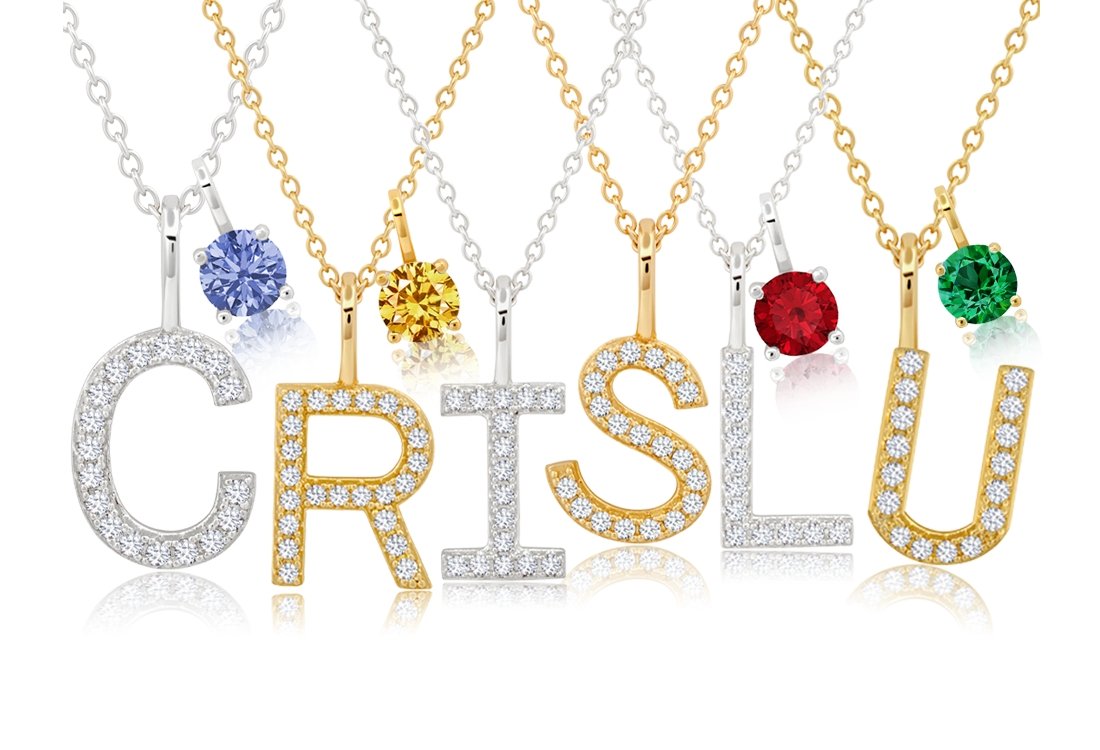 Initial Pendant Necklace and Birthstone Charm - CRISLU