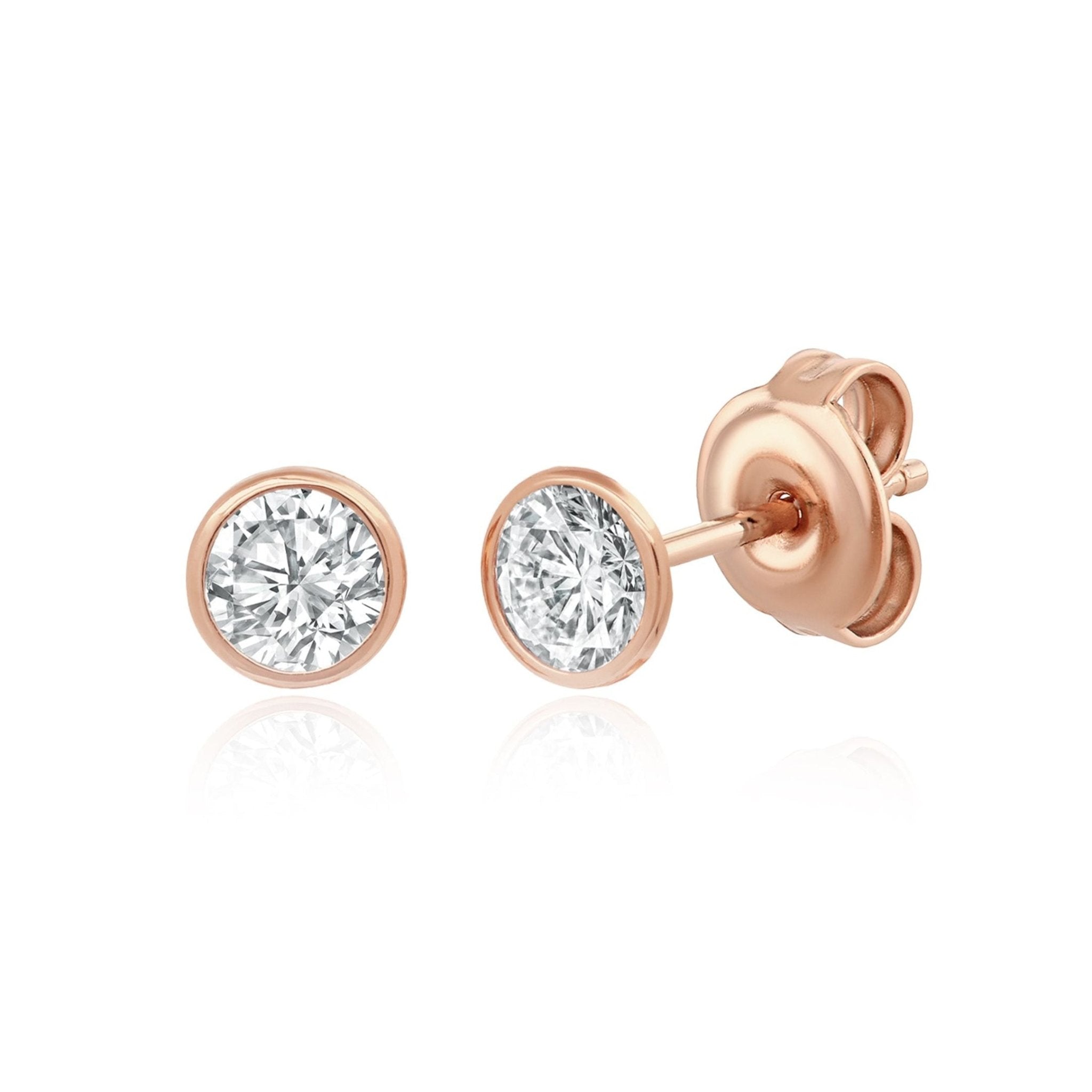 1ct Bezel Earrings Finished in Rose Gold - CRISLU
