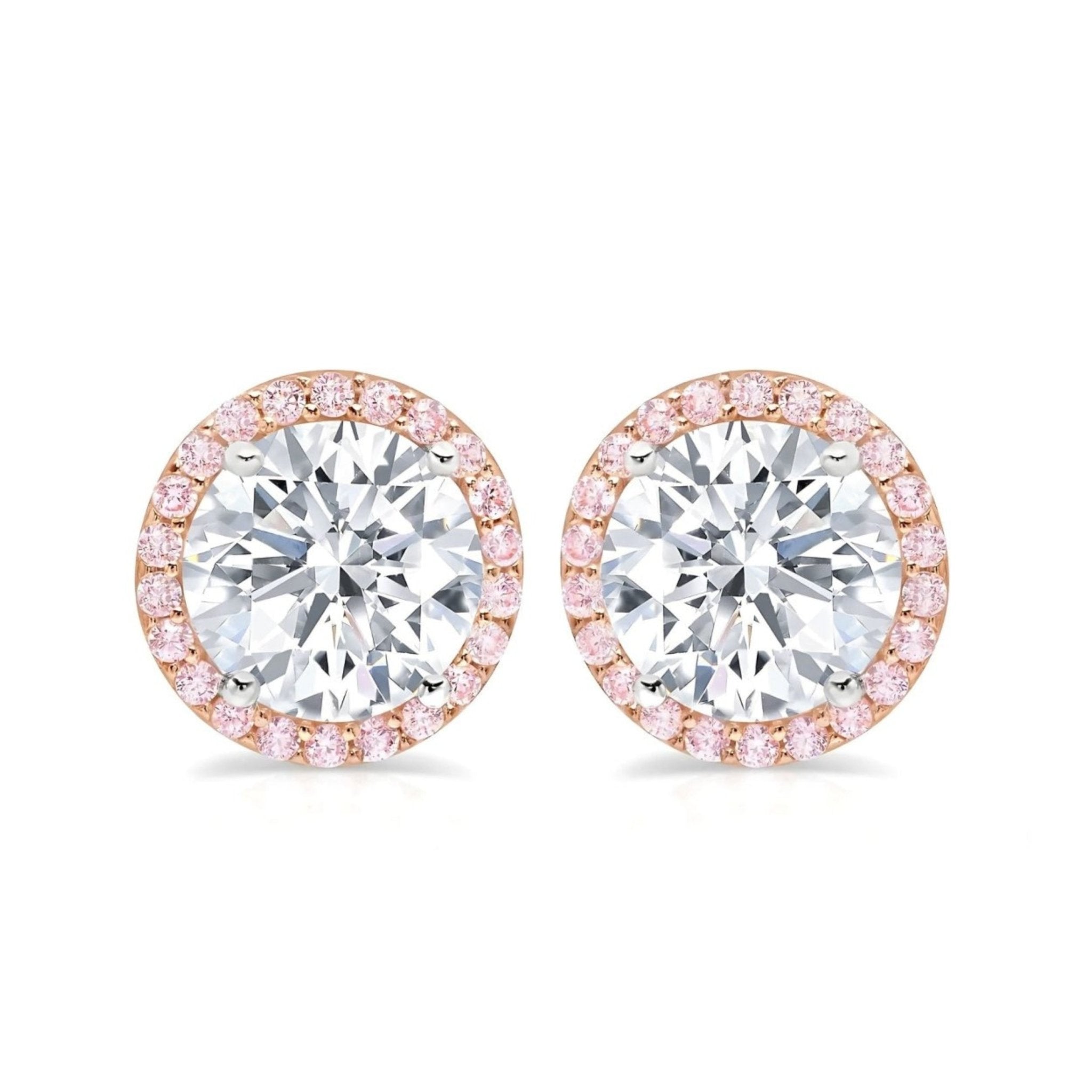 1ct Brilliant Cut Pink Halo Stud Earrings - CRISLU