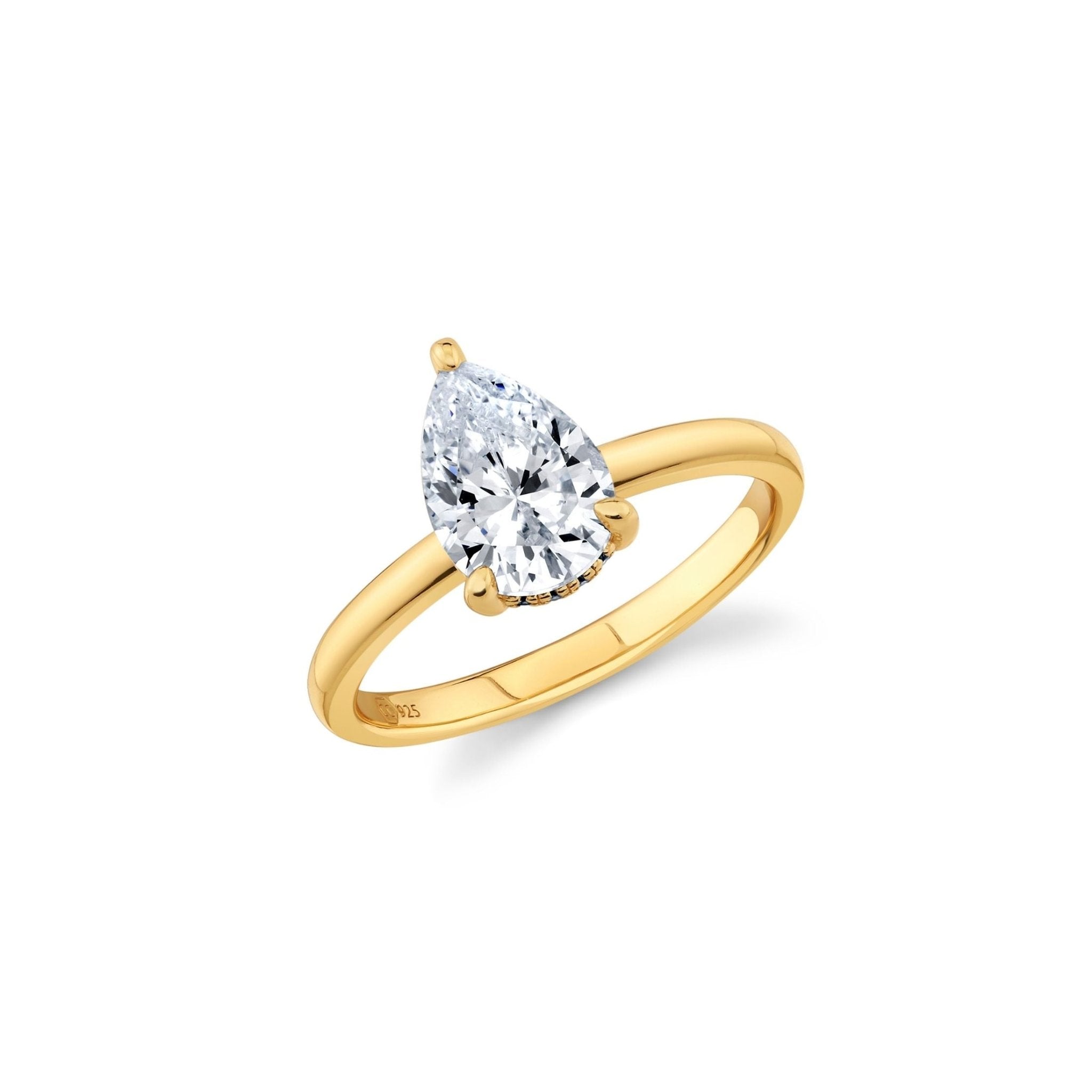 2.3ct Pear Cut Solitaire Ring Finished in Gold - CRISLU