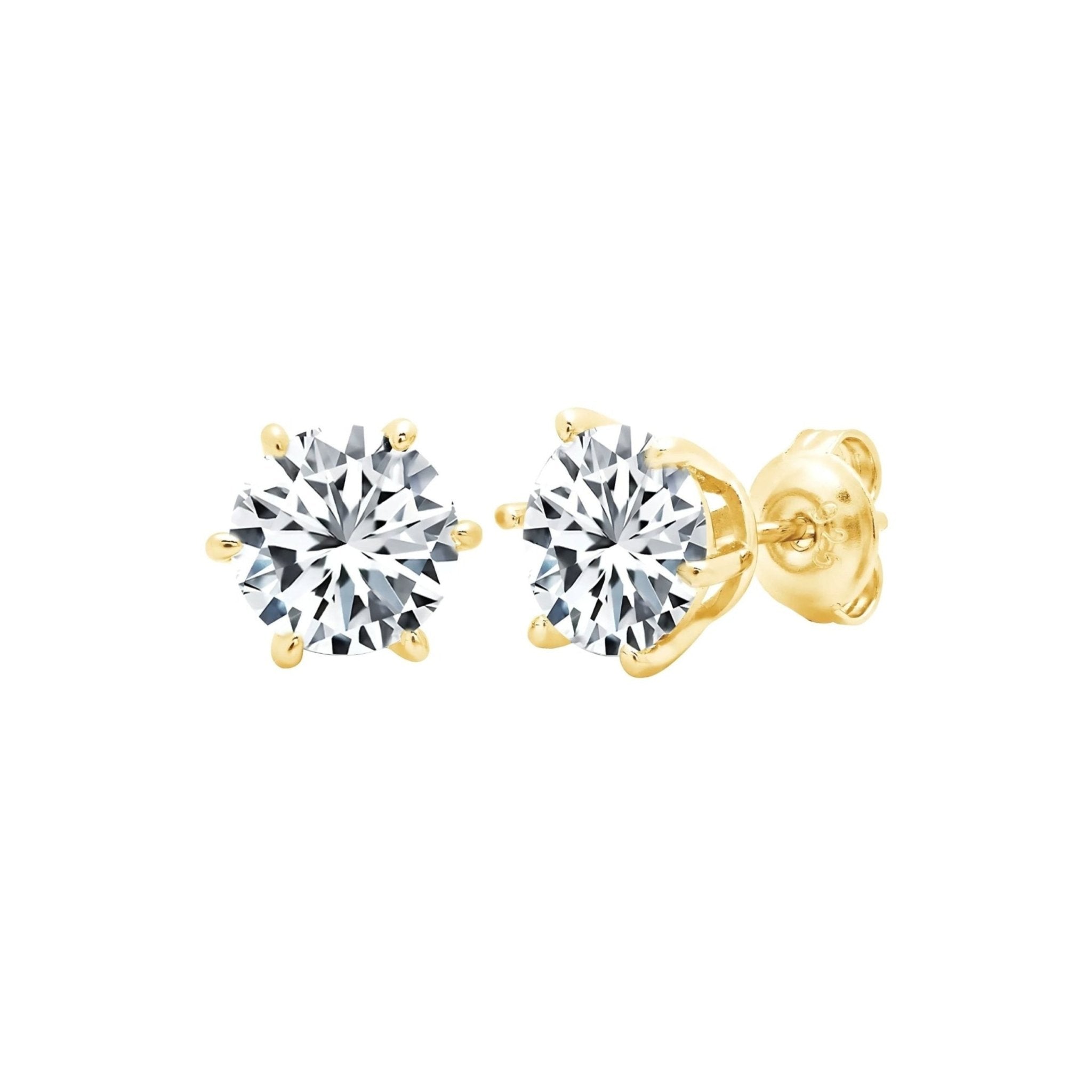 2ct 6 Prong Brilliant Stud Earrings Finished in Gold - CRISLU