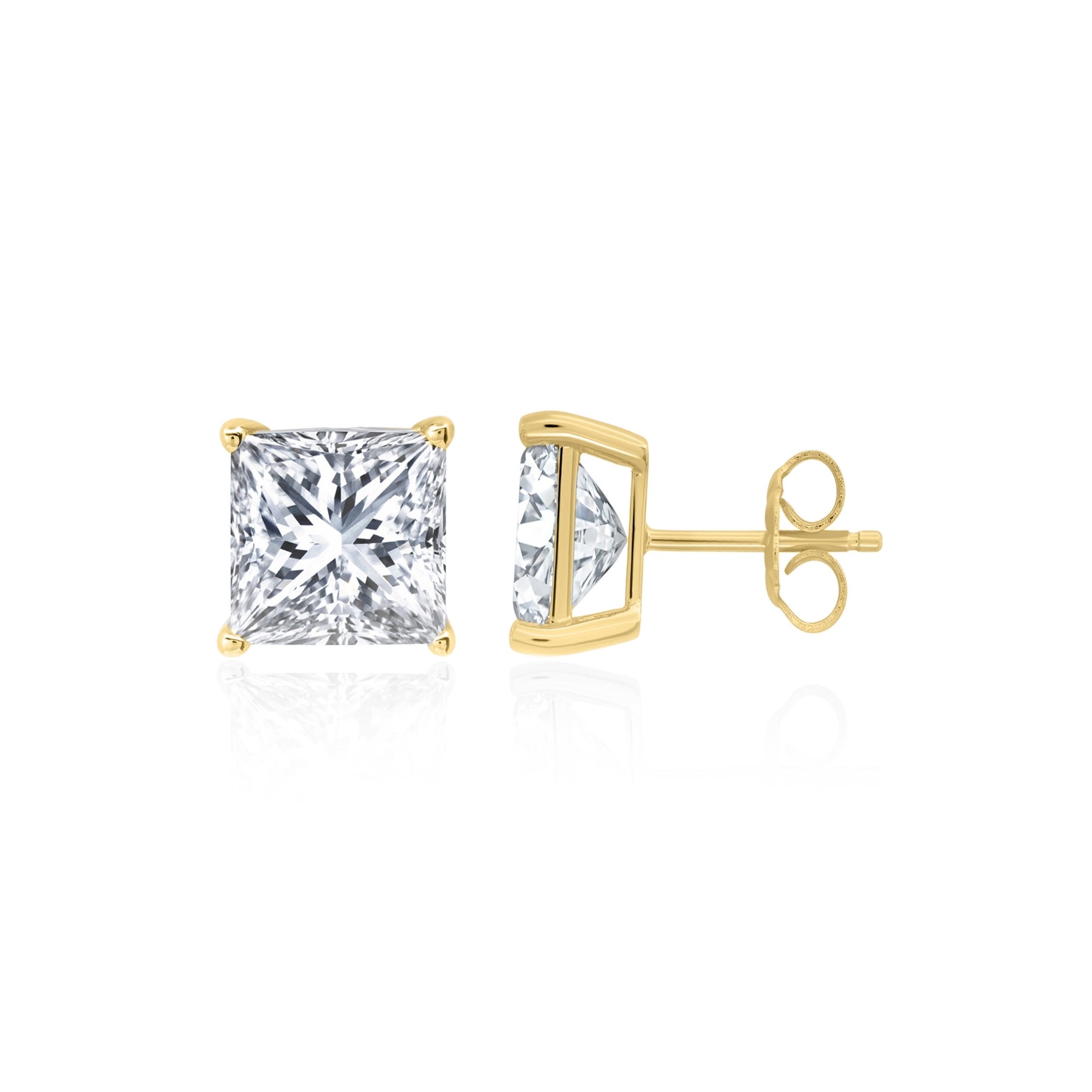 2ct Solitaire Princess Stud Earrings Finished in Gold - CRISLU