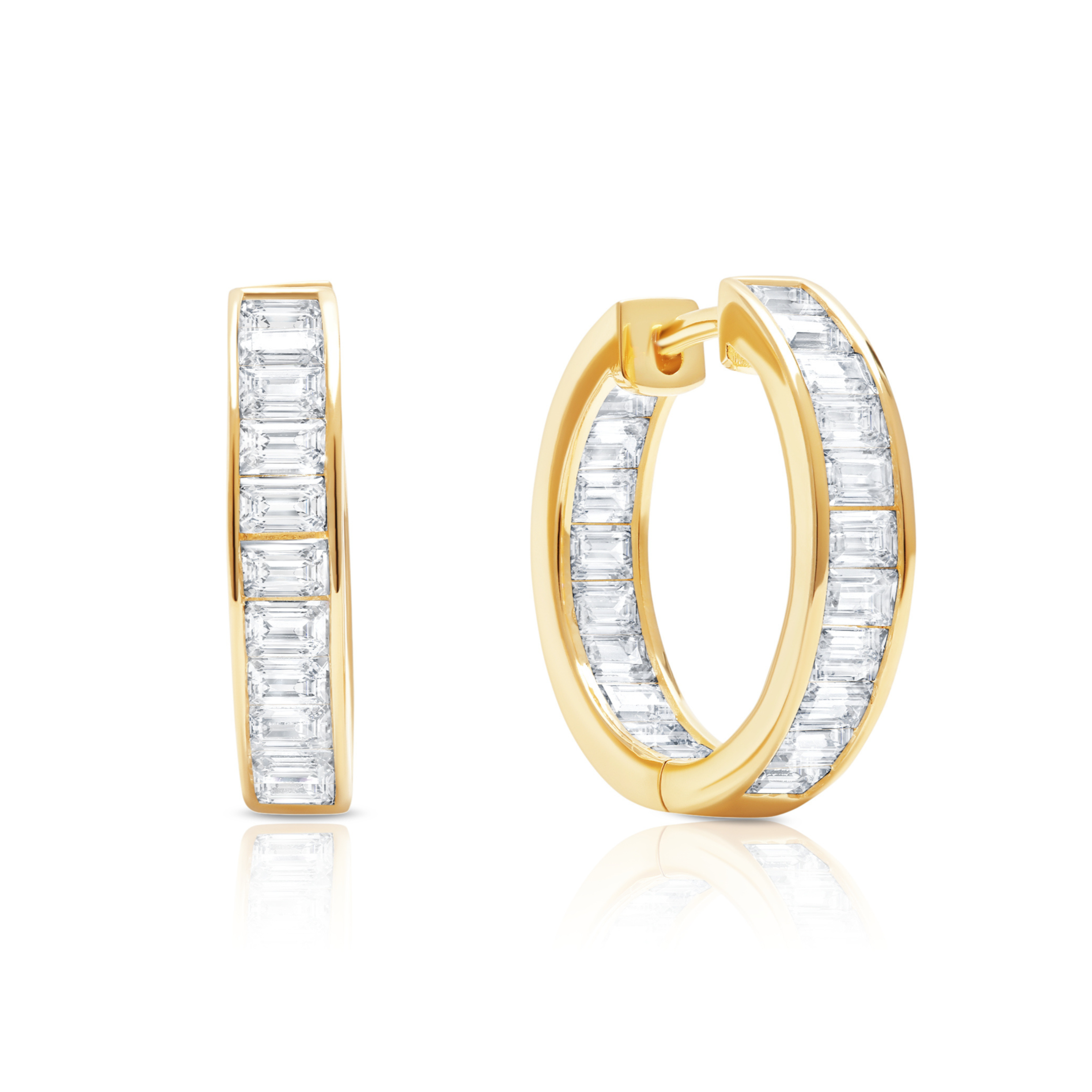 Baguette Hoop Earrings Finished in Gold