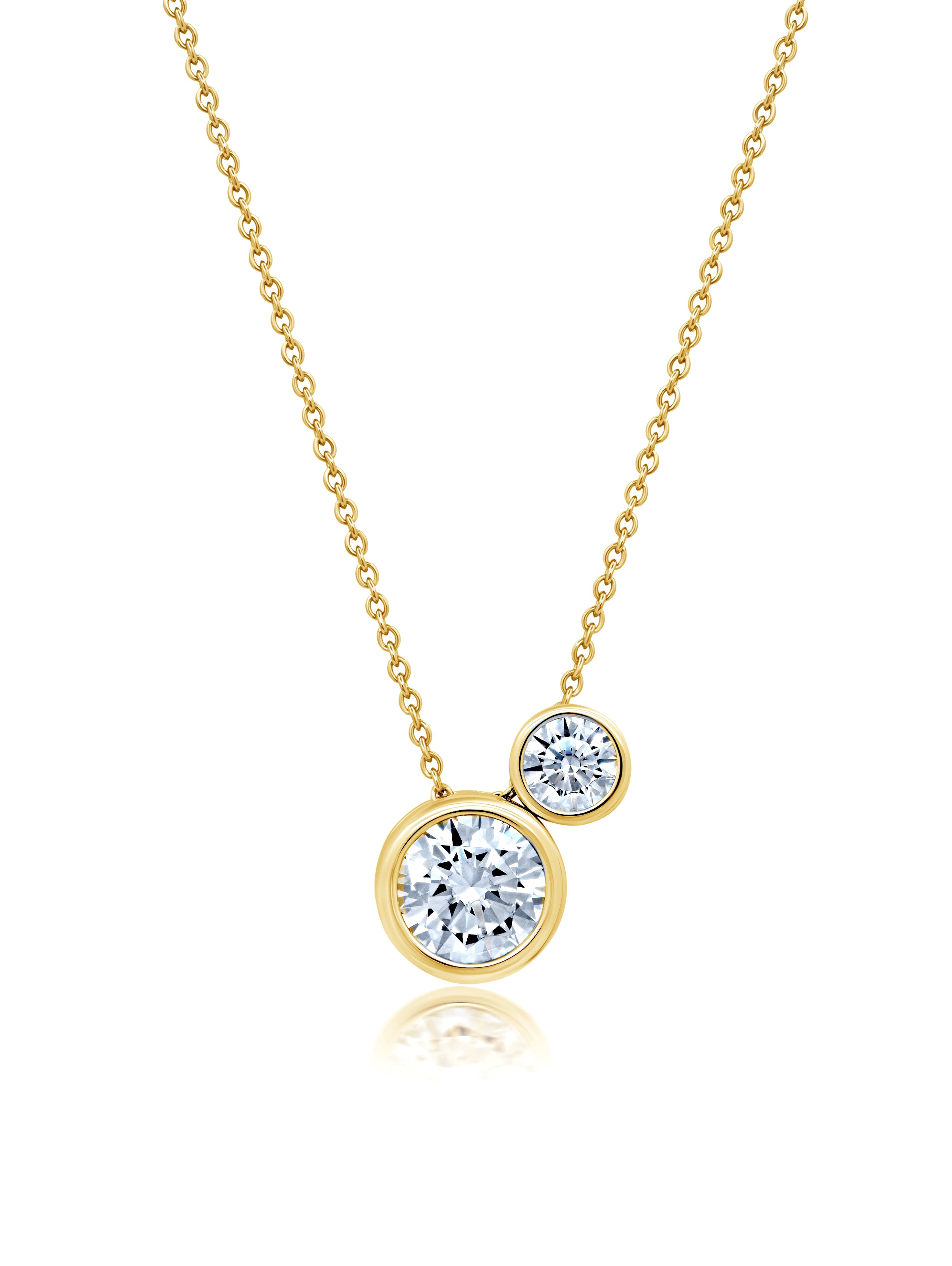 Brilliant Round 2 Stone Bezel Necklace Finished in Gold
