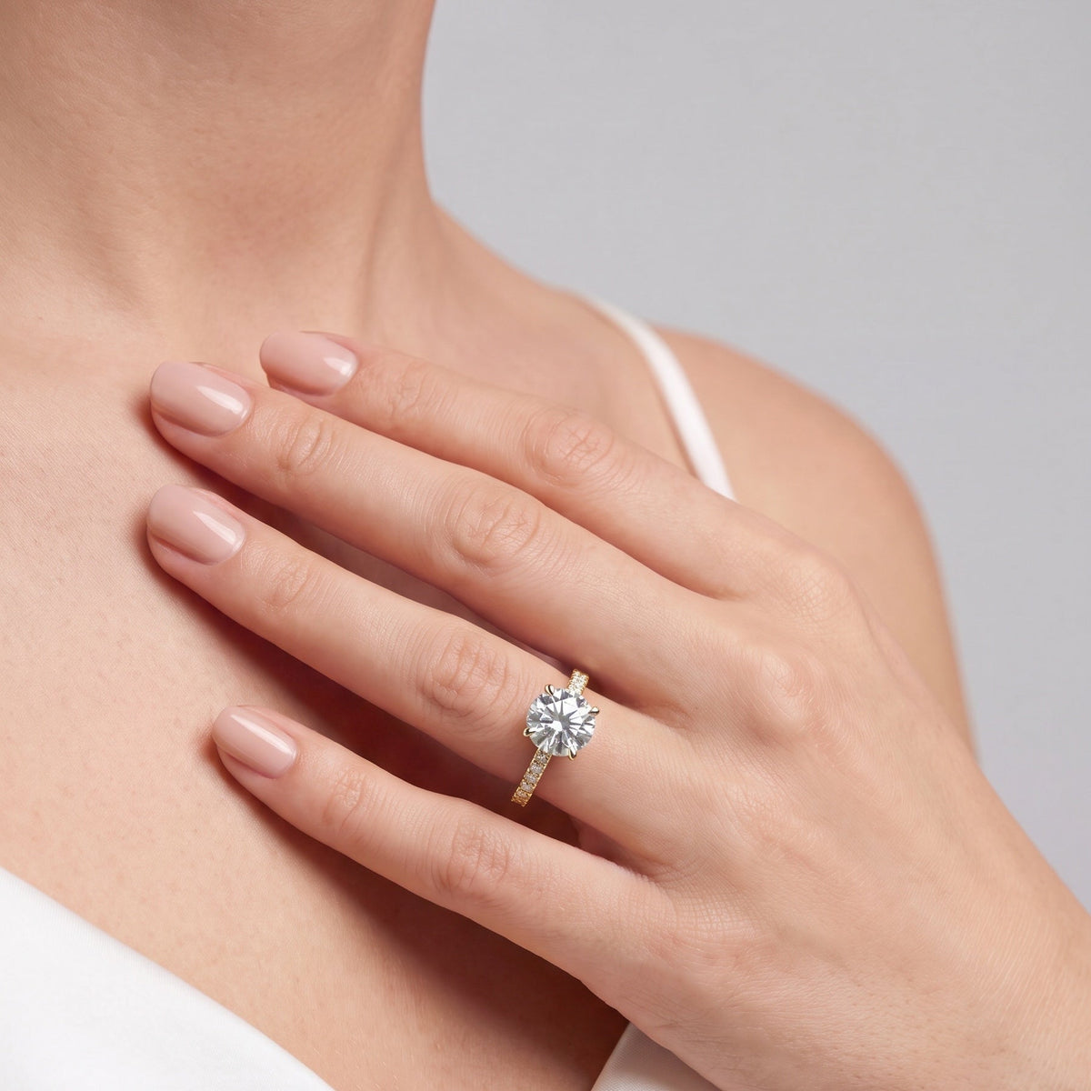 3.5ct Brilliant Cut Ring with Pave Band - CRISLU