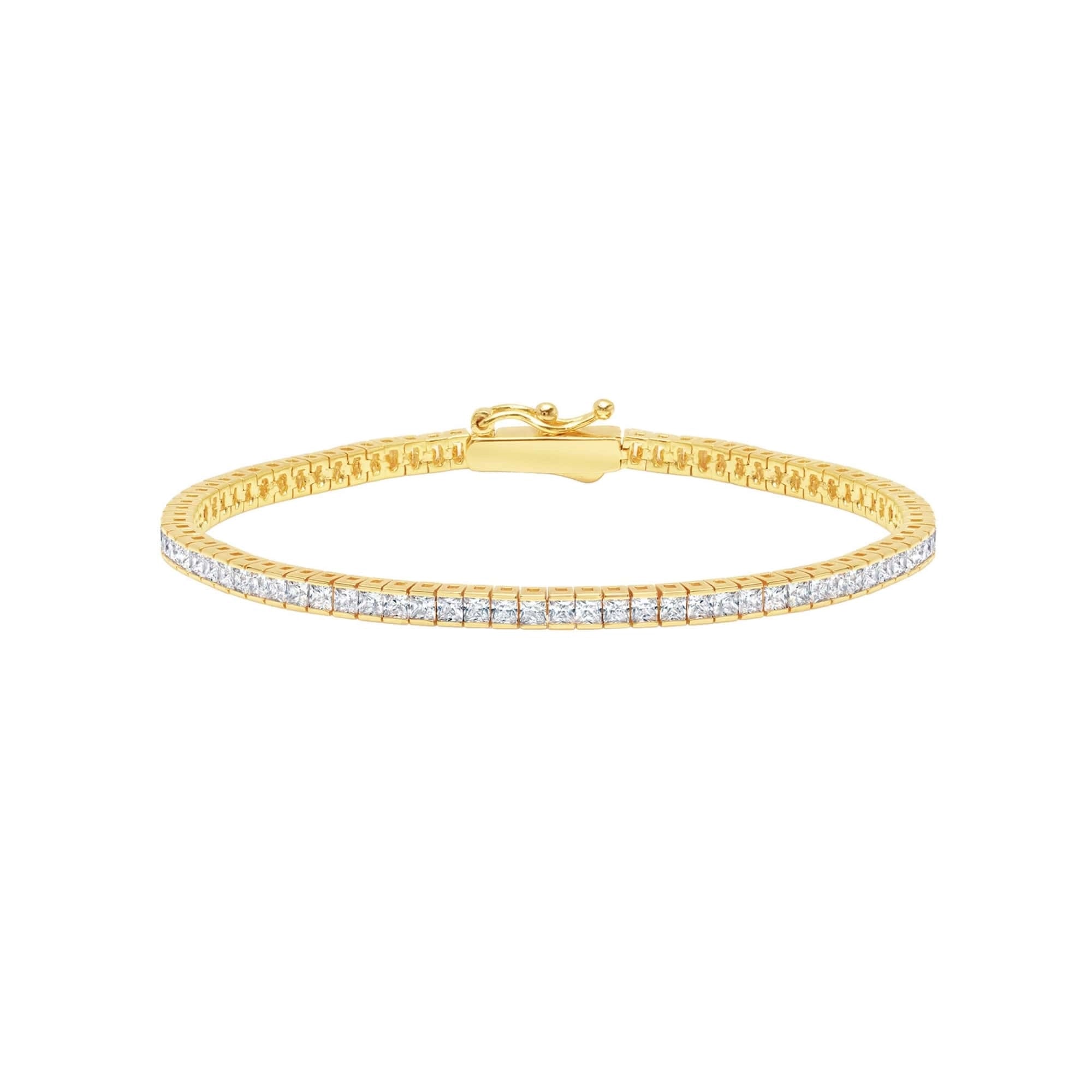 3mm Princess Tennis Bracelet Finished in Gold - CRISLU