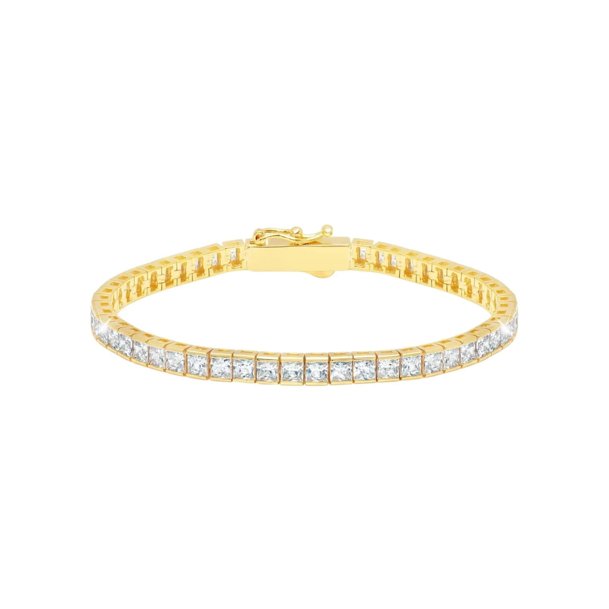 4mm Princess Tennis Bracelet Finished in Gold - CRISLU