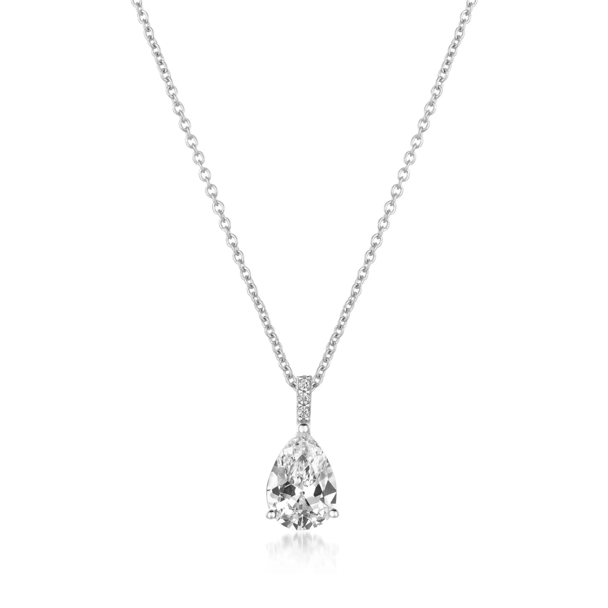 Accented Pear Pendant in Platinum - CRISLU