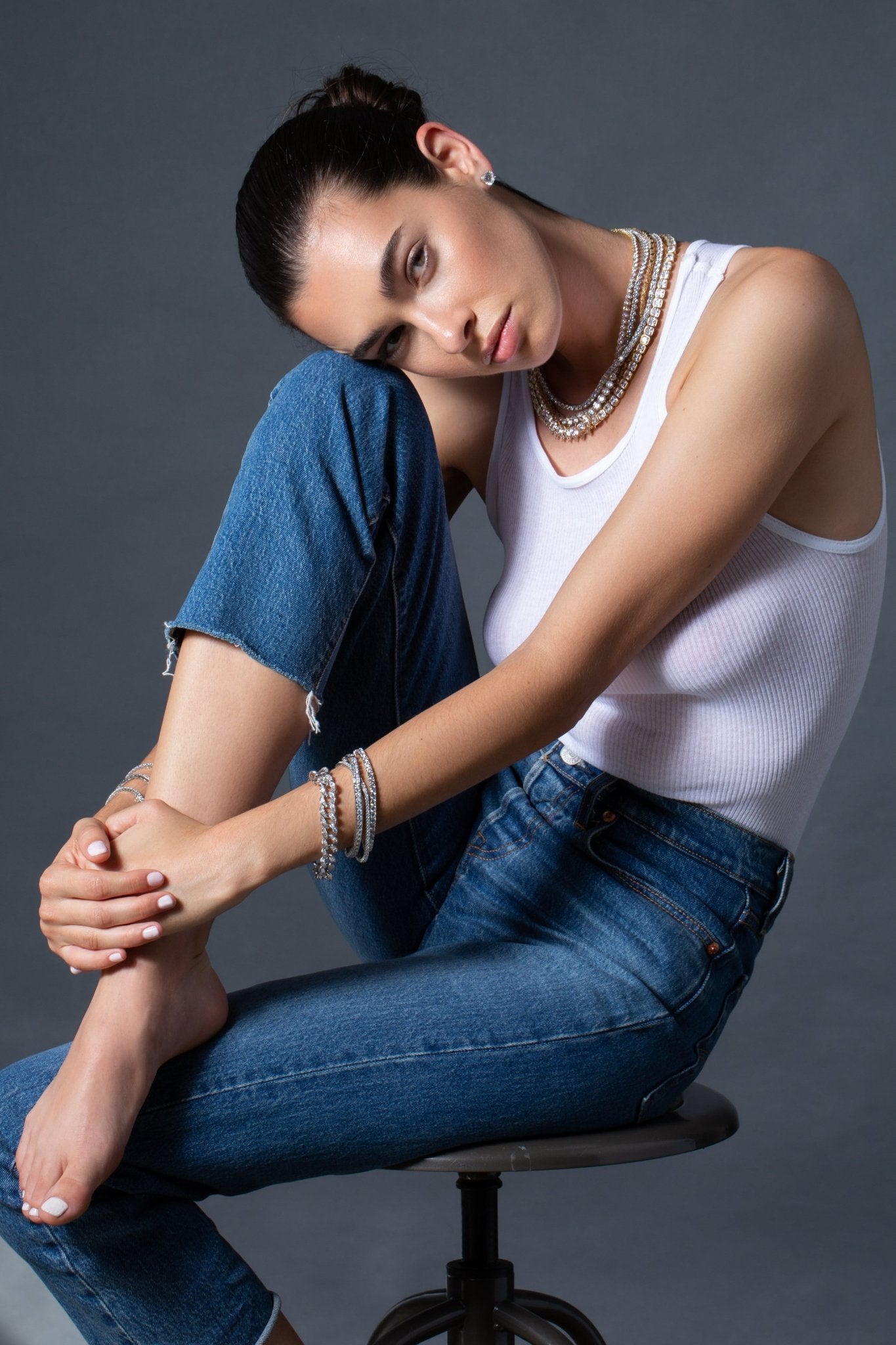 Adjustable Choker Tennis Necklace in Platinum - CRISLU