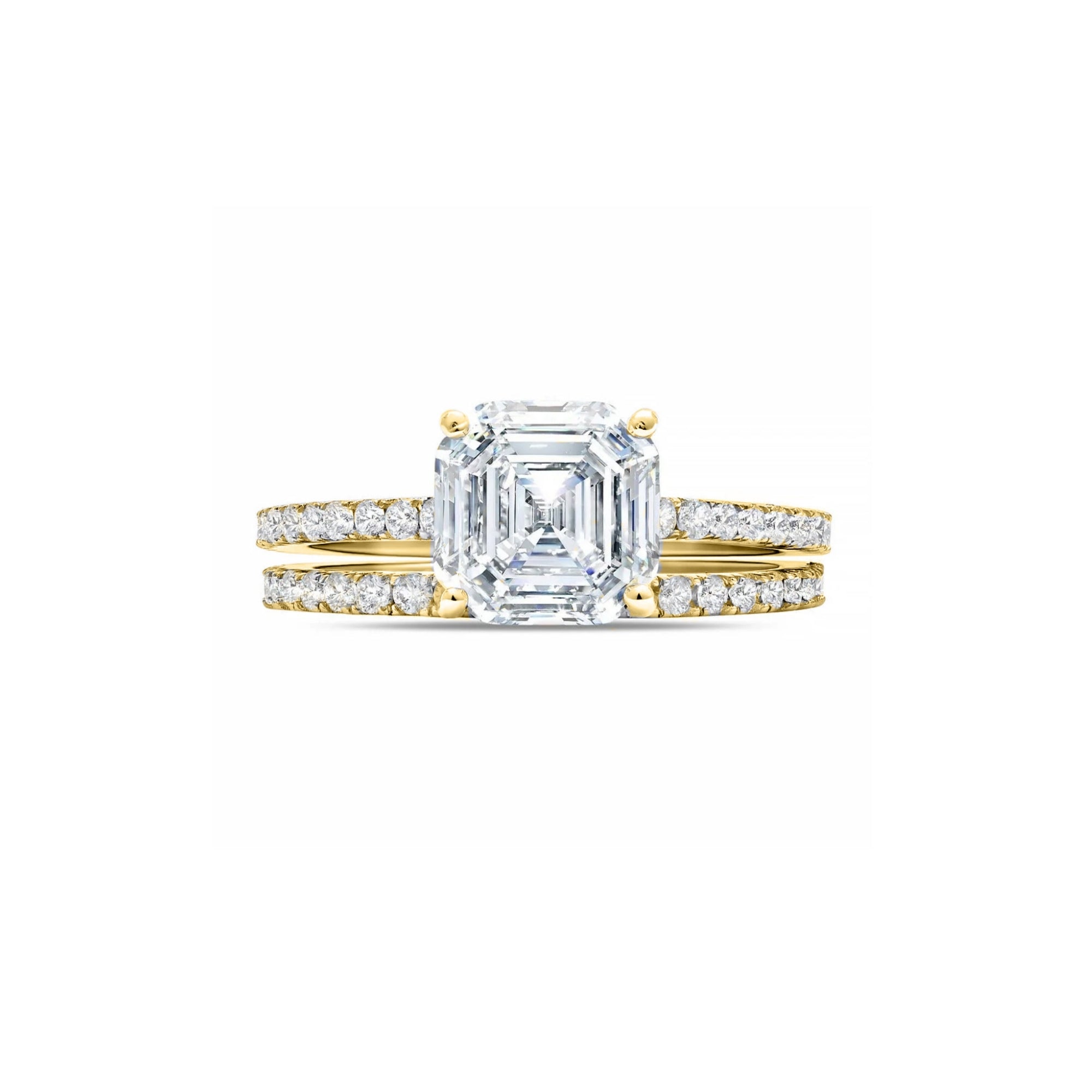 Asscher Solitaire and Pave Ring Finished in Gold - CRISLU