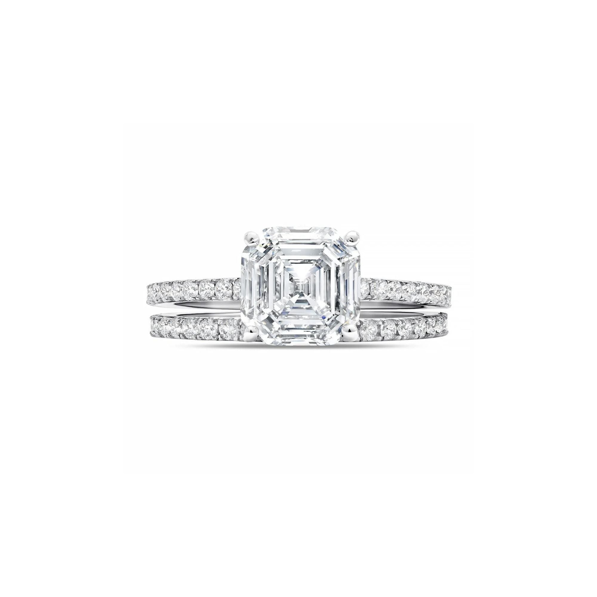 Asscher Solitaire and Pave Ring Finished in Platinum - CRISLU