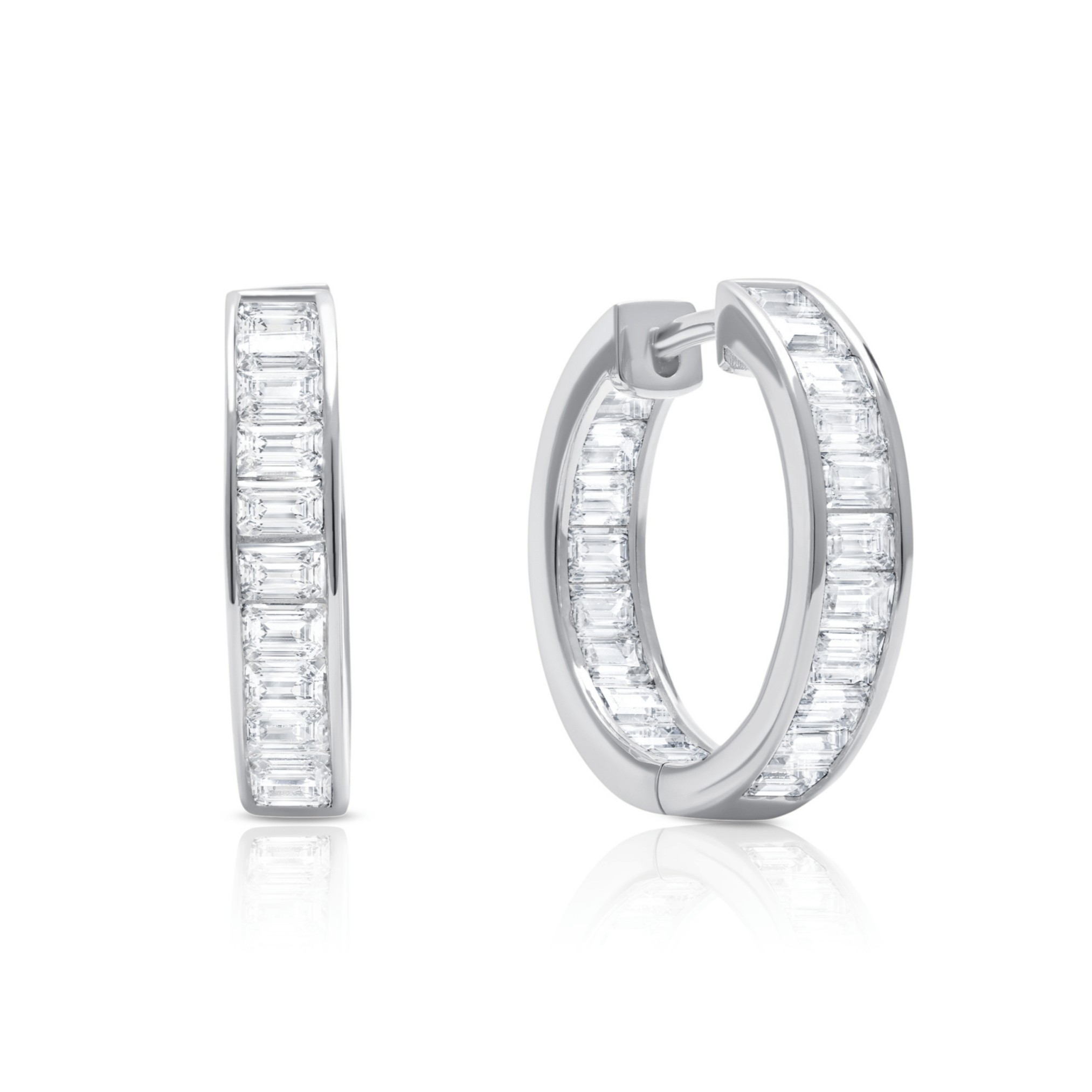 Baguette Hoop Earrings in Platinum - CRISLU