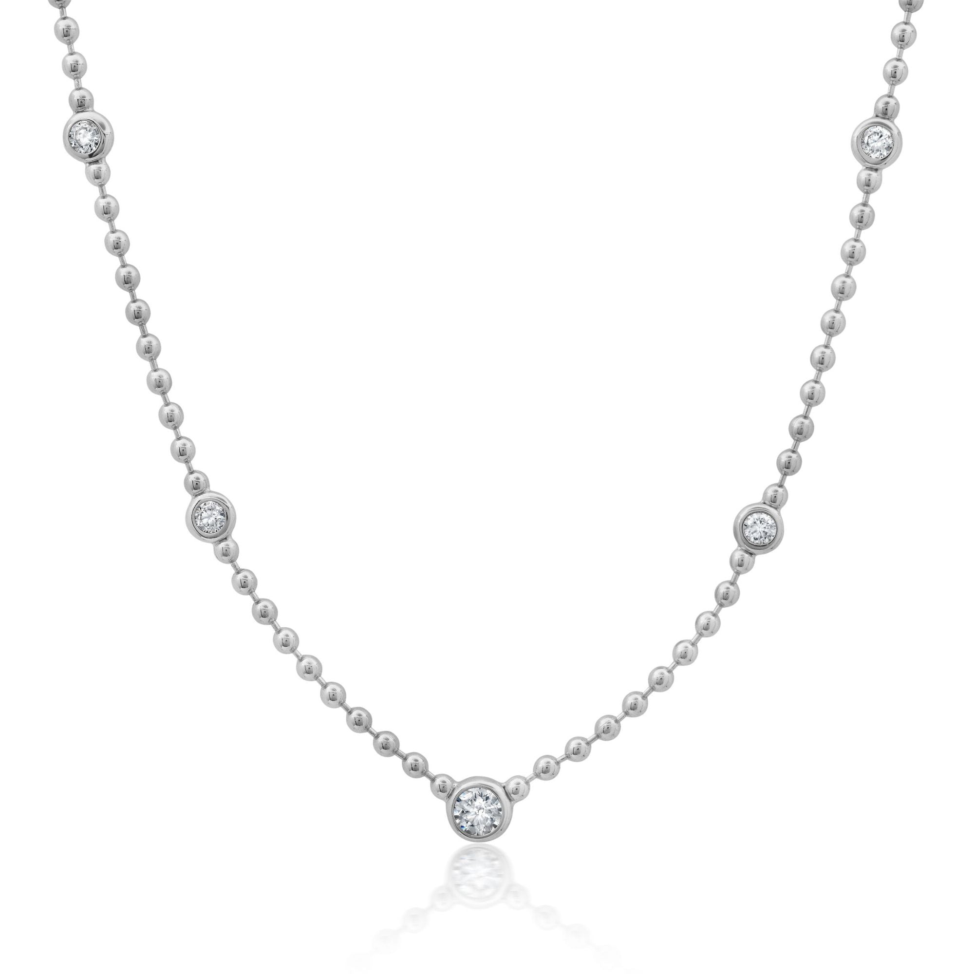 Beaded Bezel Necklace Finished in Platinum - CRISLU