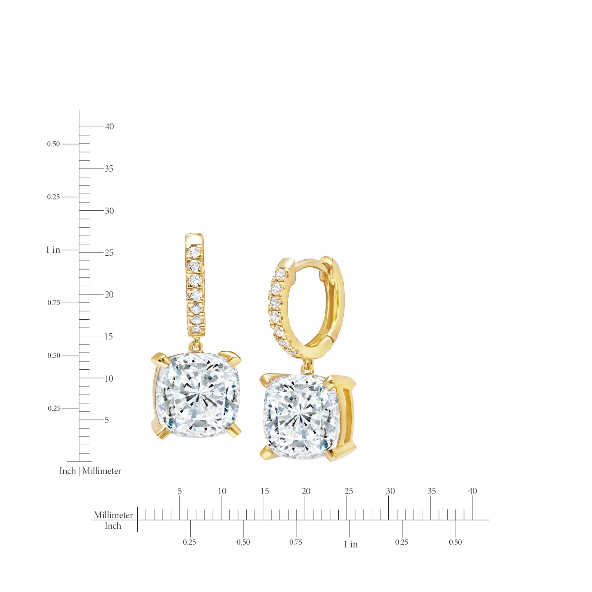 Bliss Cushion Cut Drop Earrings Finished in Gold - CRISLU