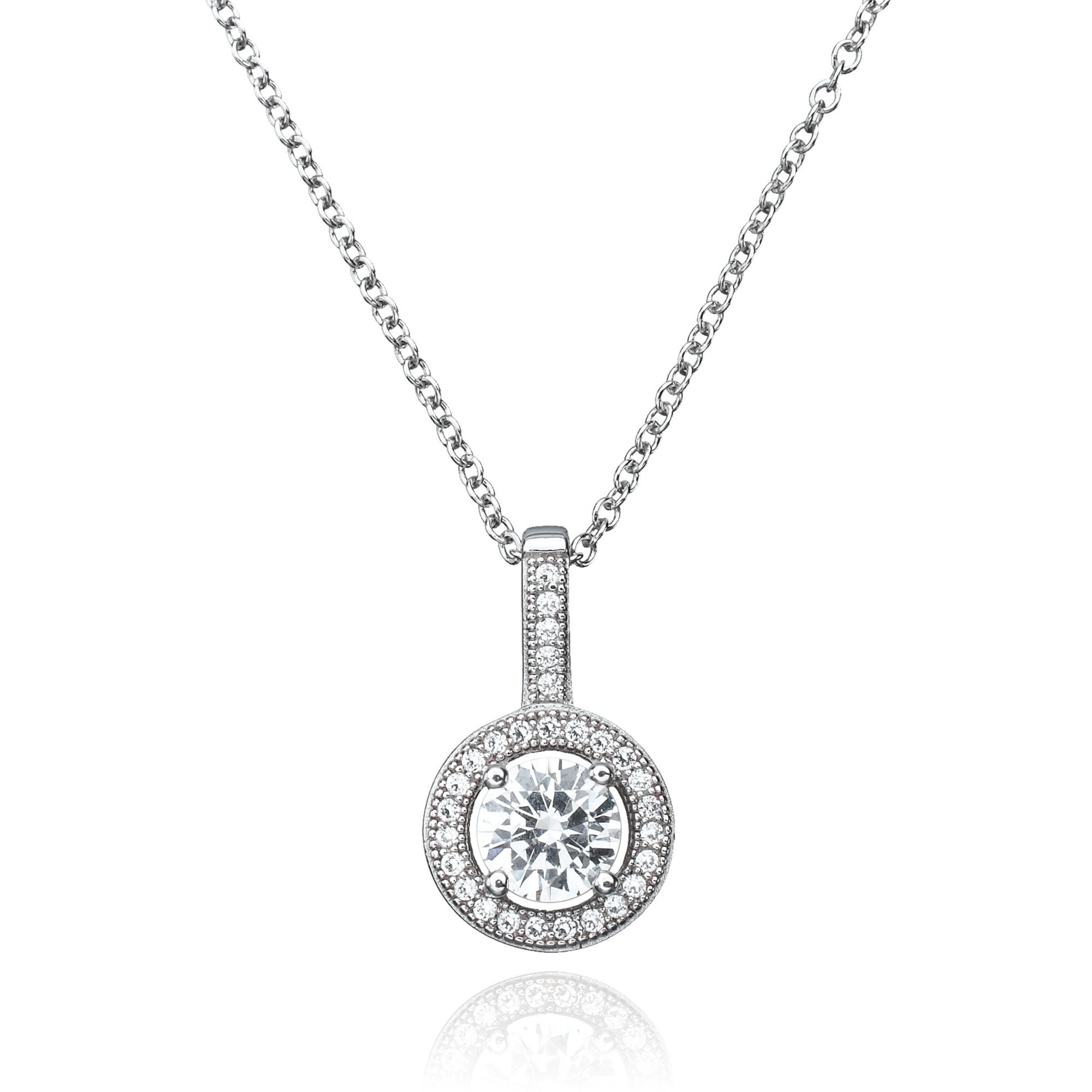 Brilliant Cut Halo Pendant Finished in Platinum - CRISLU