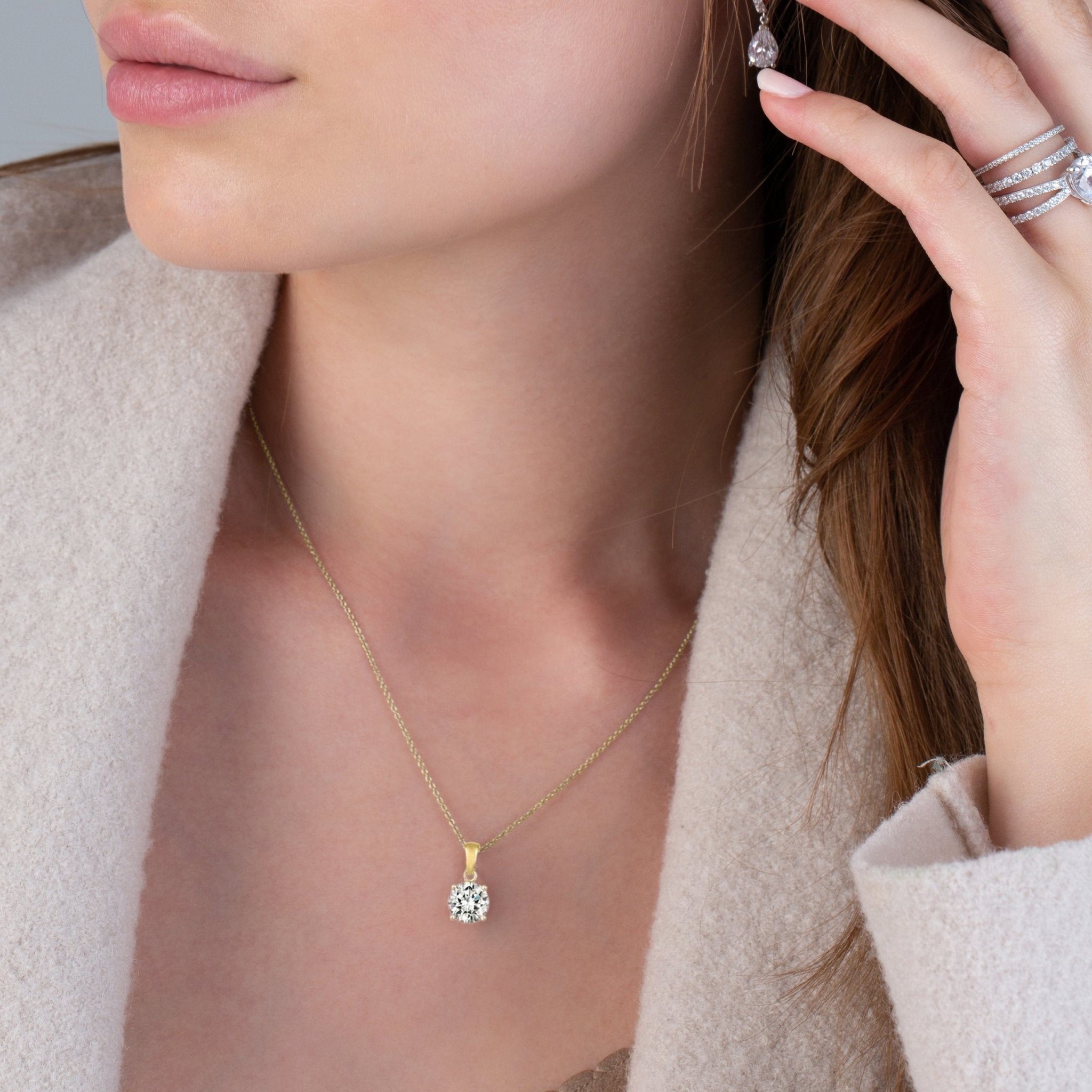 Brilliant Cut Solitaire Pendant Necklace Finished in Gold - CRISLU