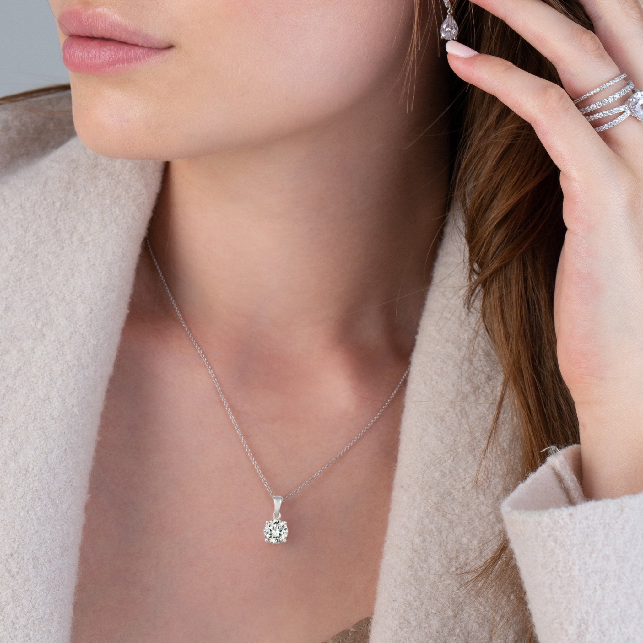 Brilliant Cut Solitaire Pendant Necklace Finished in Platinum - CRISLU