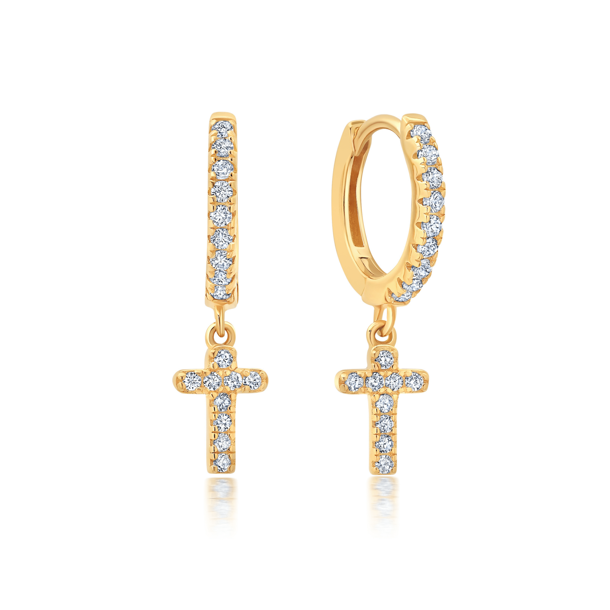 Cross Huggie Hoops in Gold - CRISLU