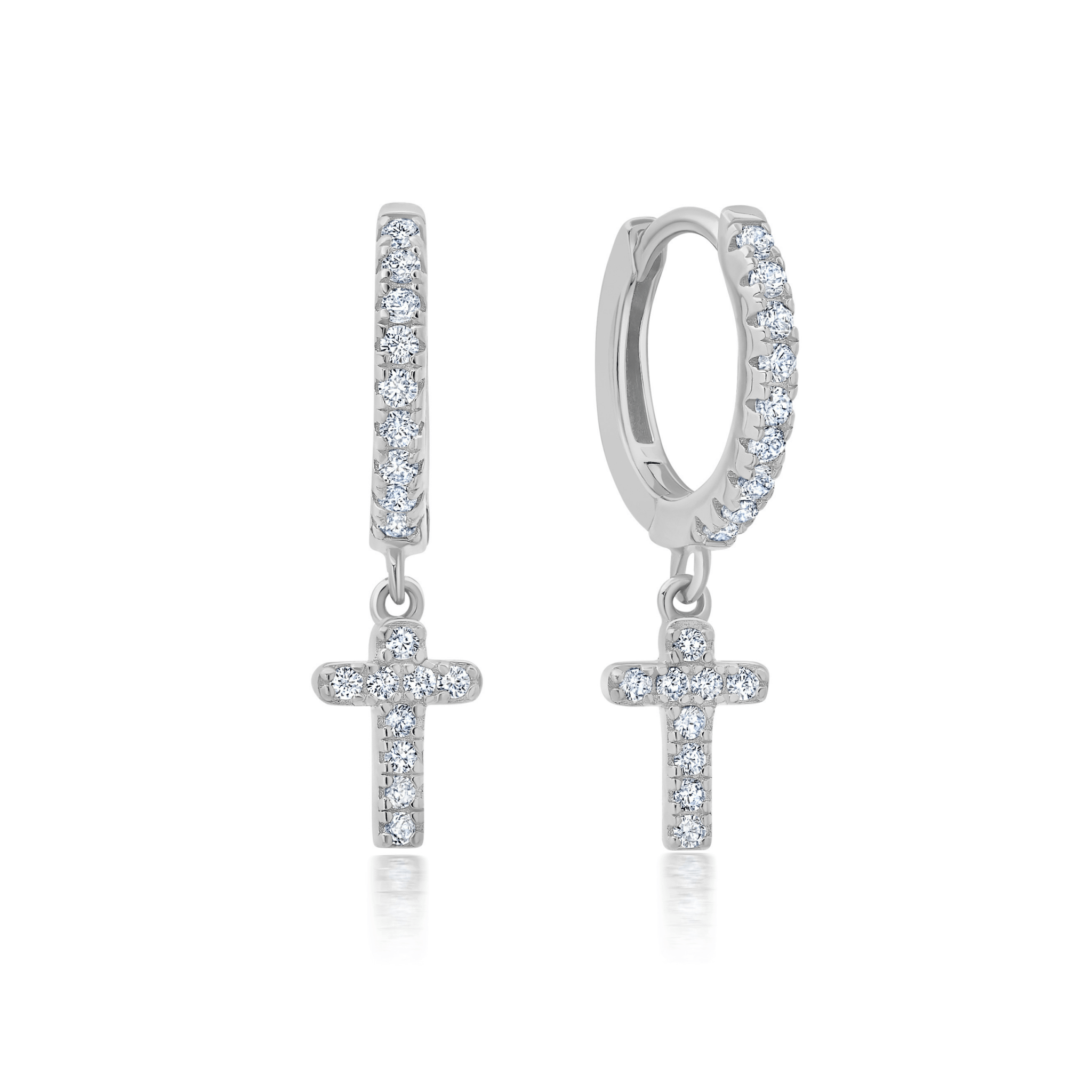 Cross Huggie Hoops in Platinum - CRISLU