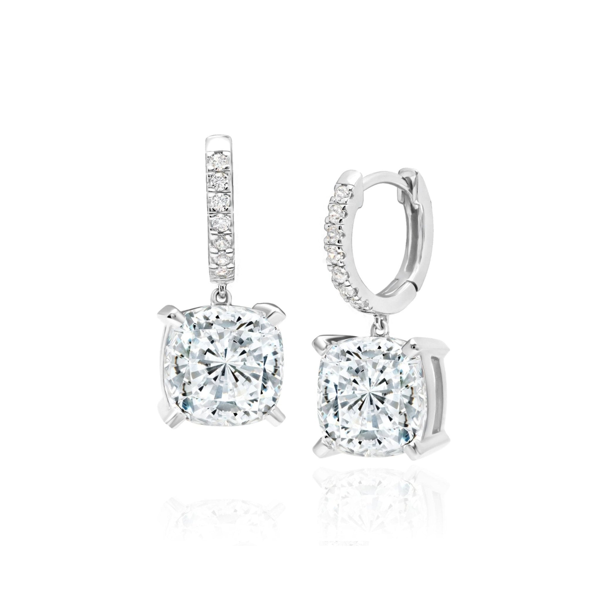 Cushion Cut Drop Earrings Finished in Platinum - CRISLU