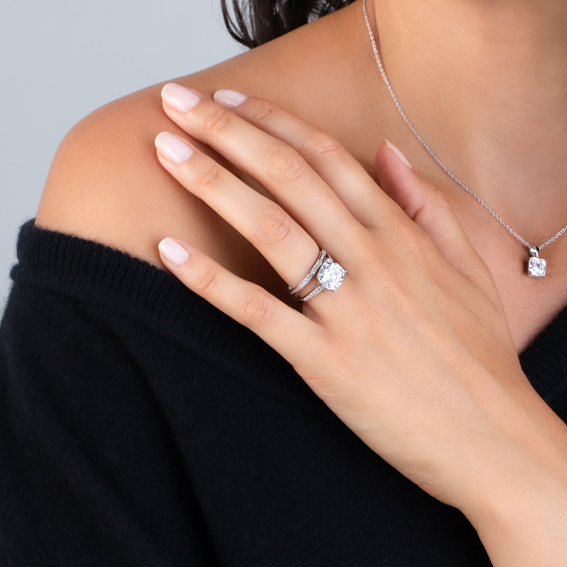 Cushion Cut Ring Finished in Platinum - CRISLU