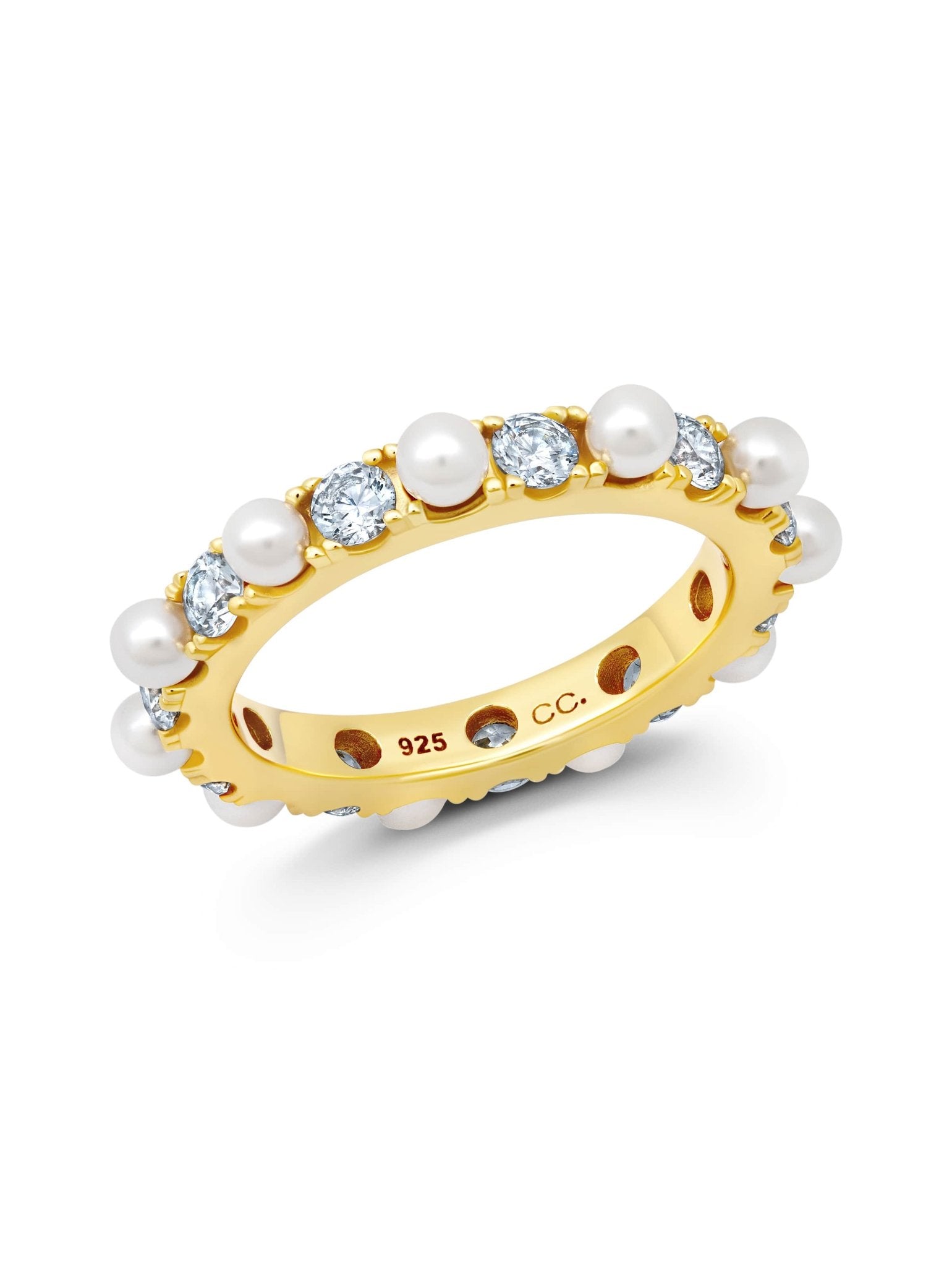 Large Pearl And Round Brilliant Cut Eternity Ring - CRISLU