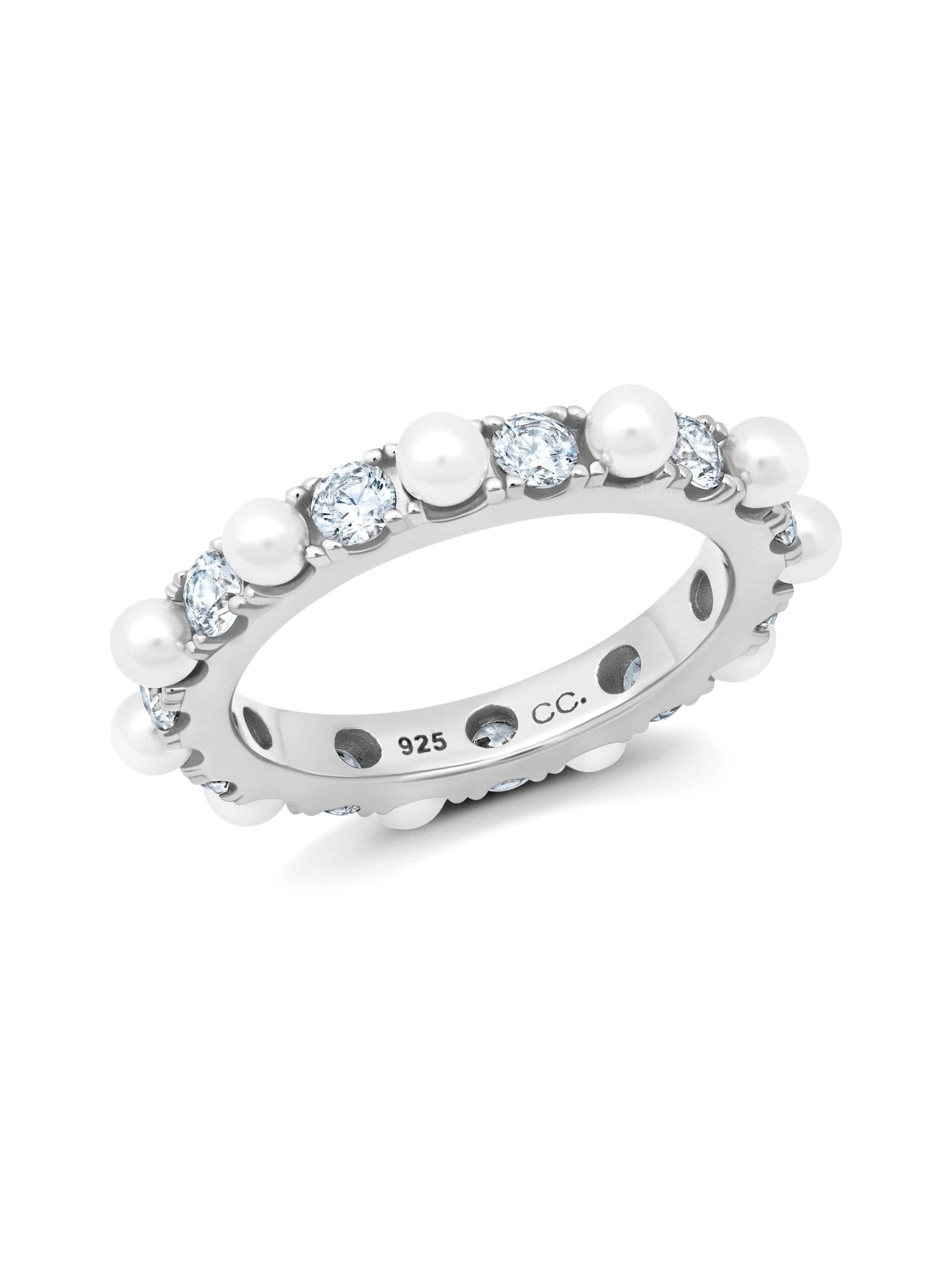 Large Pearl And Round Brilliant Cut Eternity Ring - CRISLU