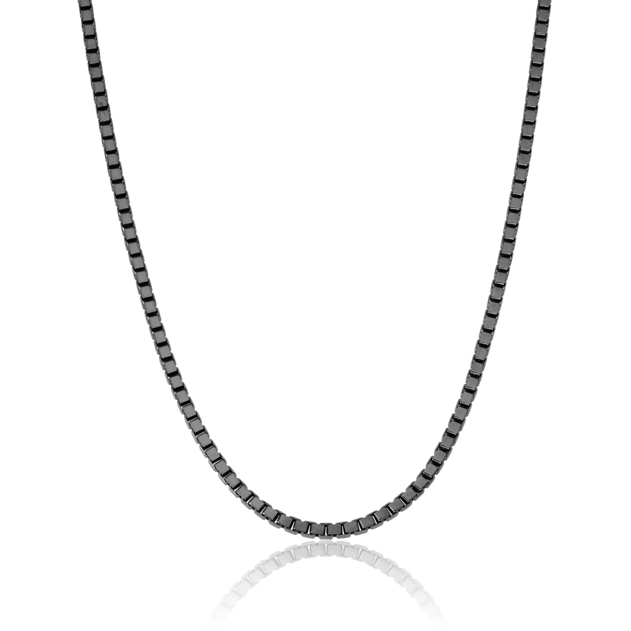 Mens Matte Box Chain Necklace Finished in Black Rhodium - CRISLU