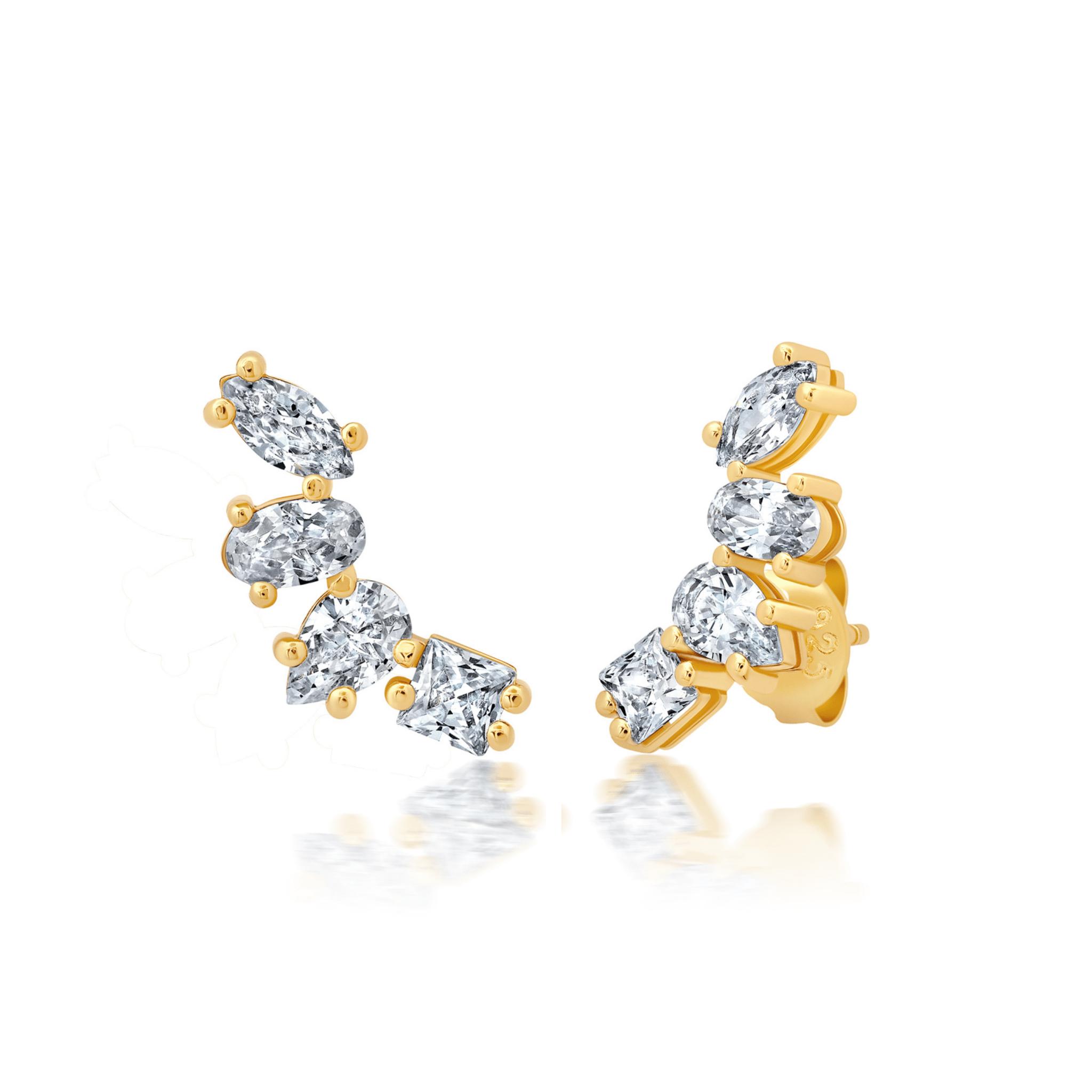 Multi Shaped Climber Earrings Finished in Gold - CRISLU