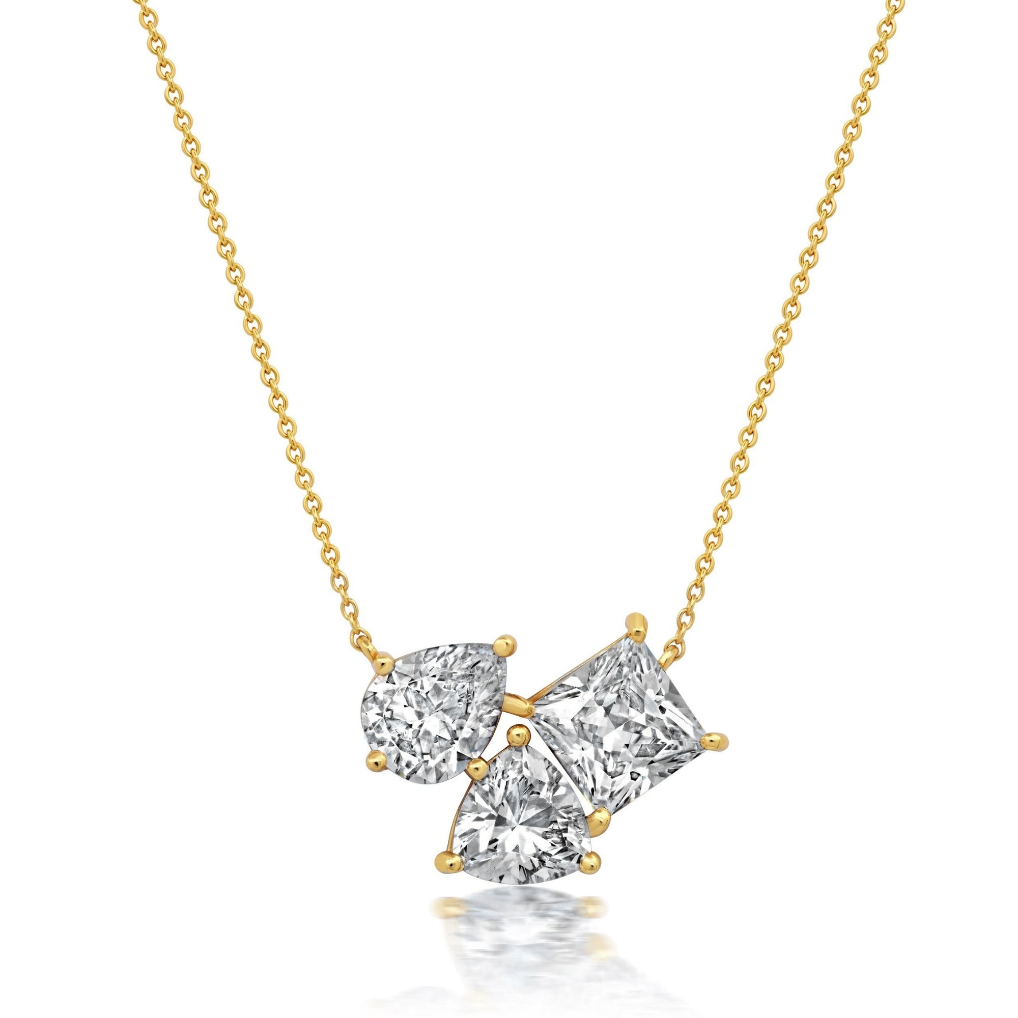 Multicut 3 Stone Necklace Finished in Gold - CRISLU