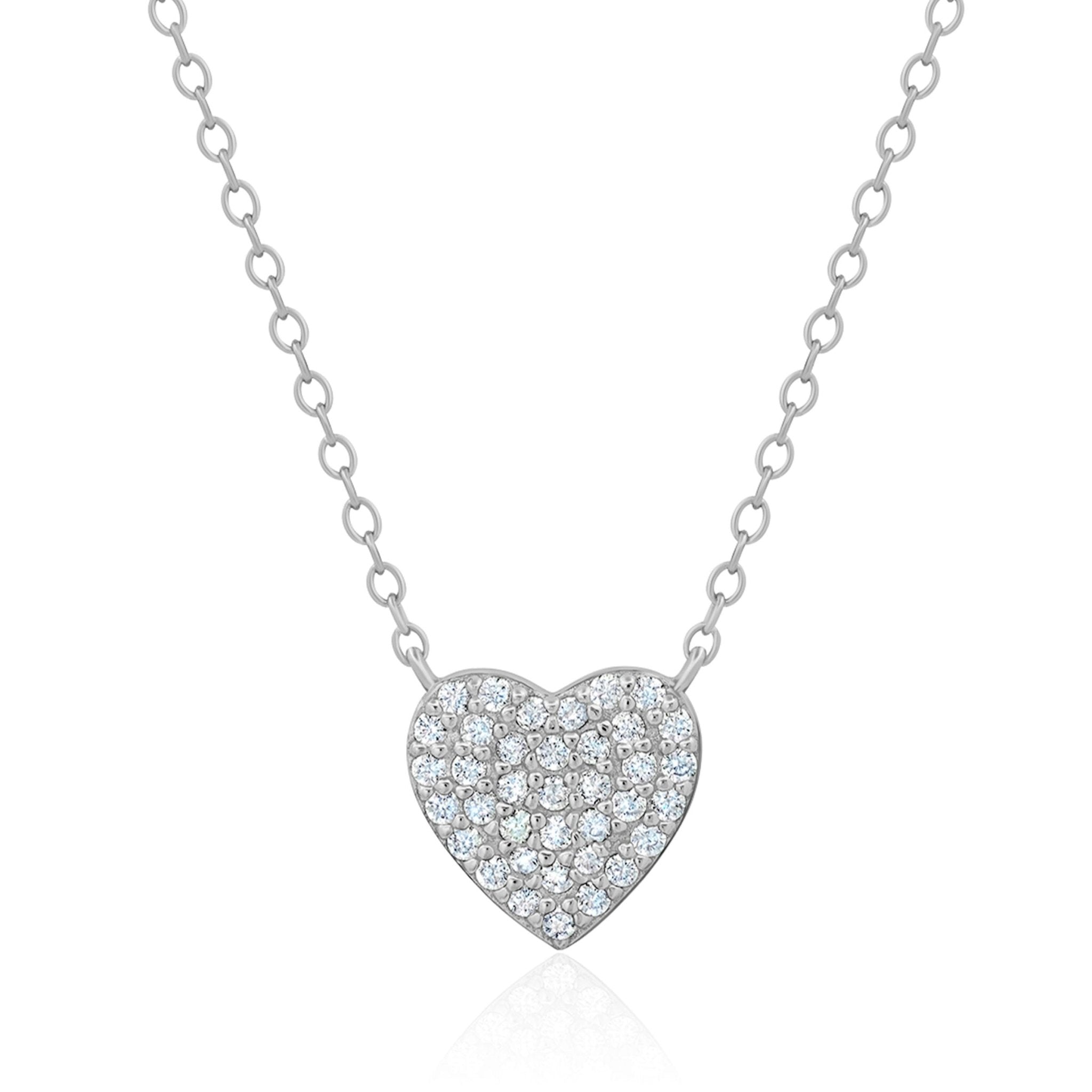 Multicut Pave Heart Necklace Finished in Platinum - CRISLU