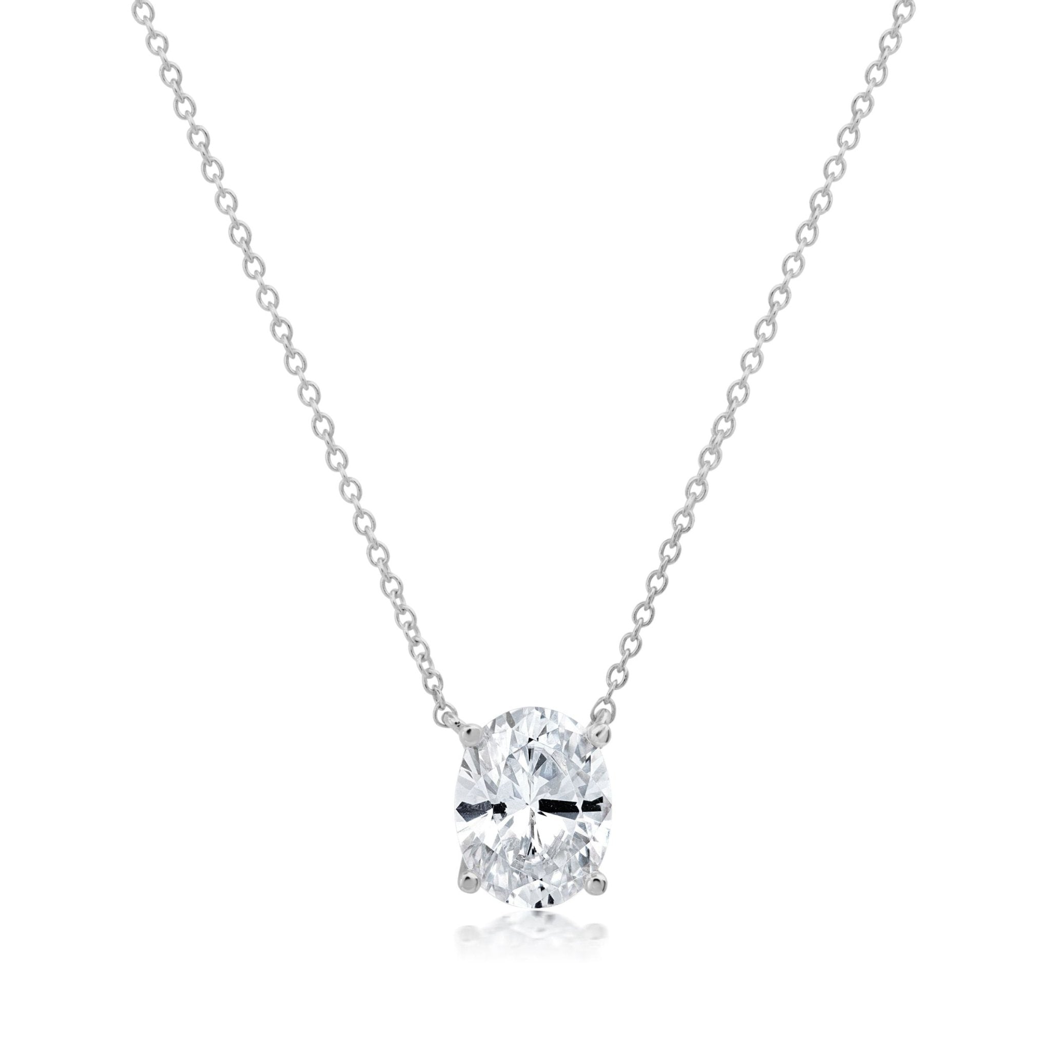 Oval Cut Solitaire Necklace Finished in Platinum - CRISLU