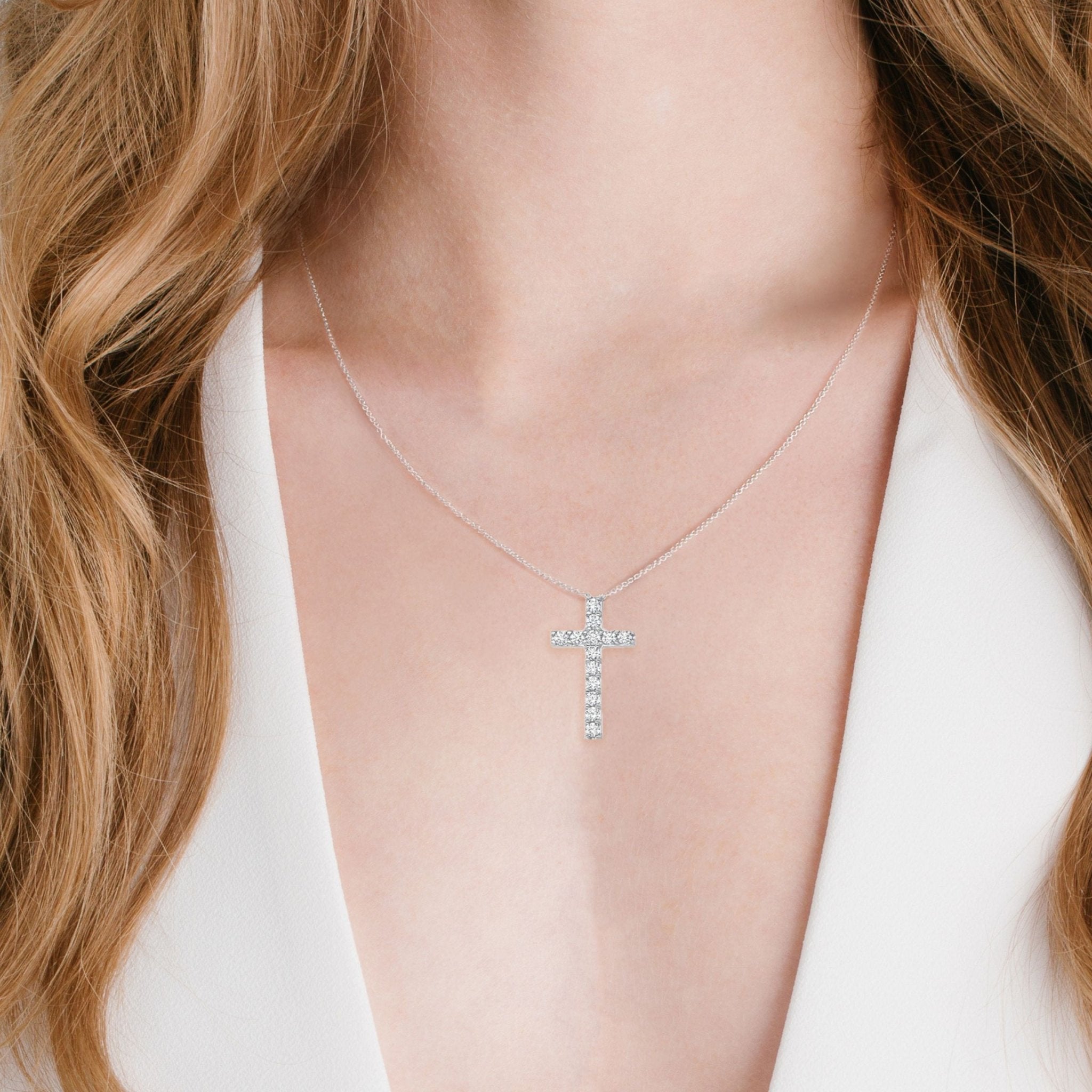 Pave Cross Necklace Finished in Platinum - CRISLU