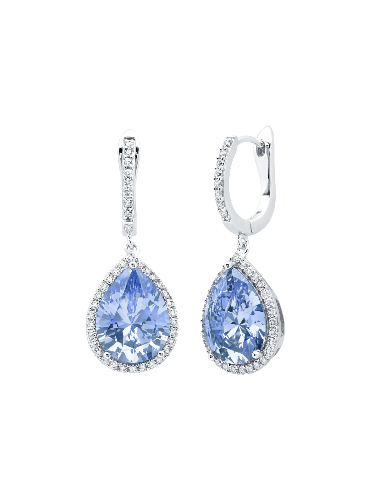 Pear Drop Blue Quartz Earrings Finished in Pure Platinum - CRISLU