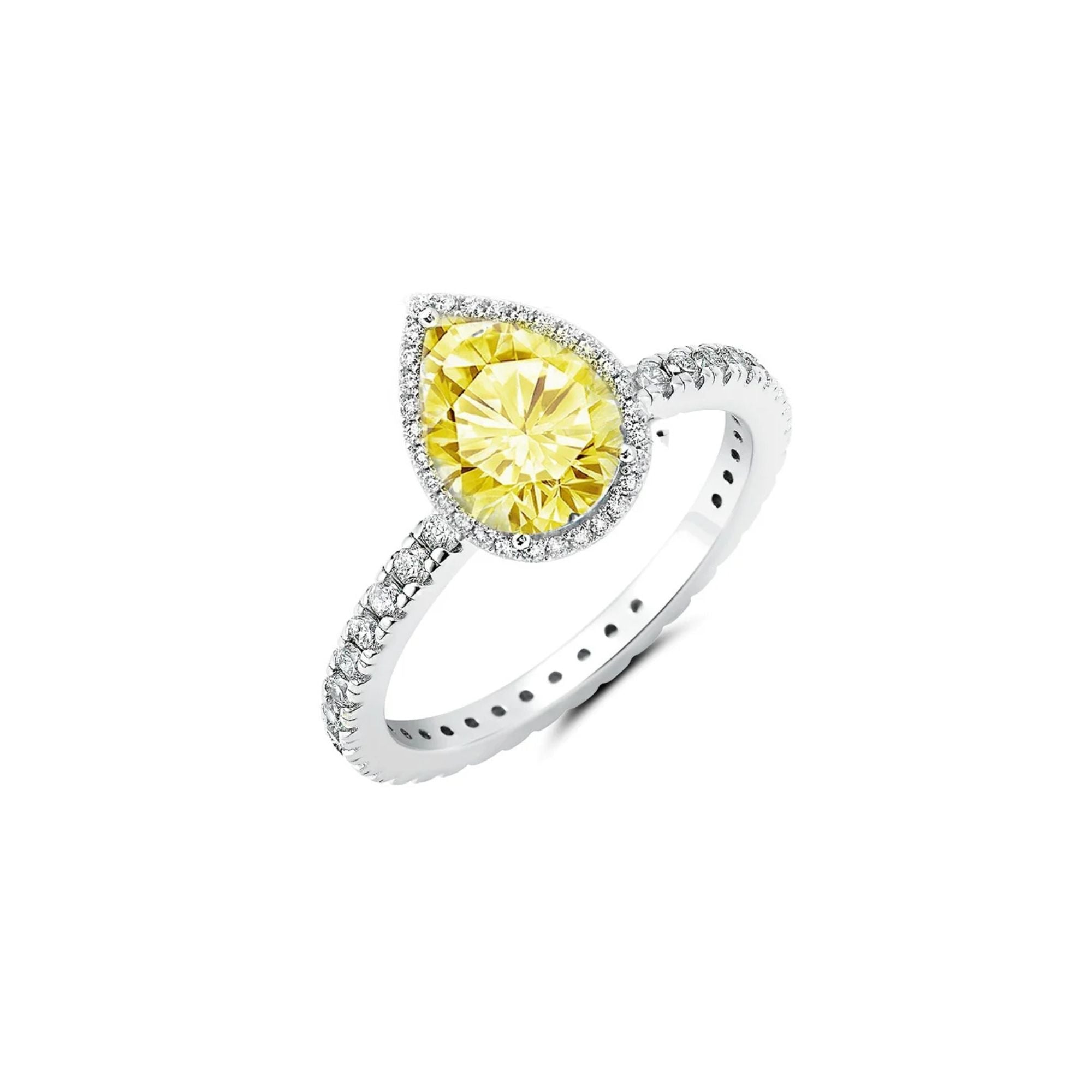 Pear & Pave Canary Cocktail Ring Finished in Platinum - CRISLU