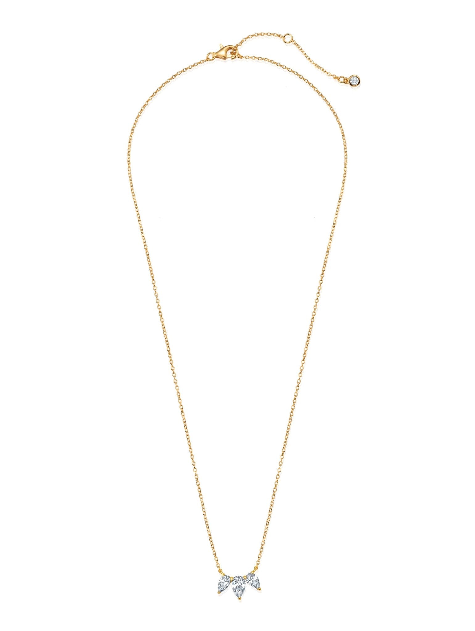 Pear Tri Stone Necklace in Gold - CRISLU
