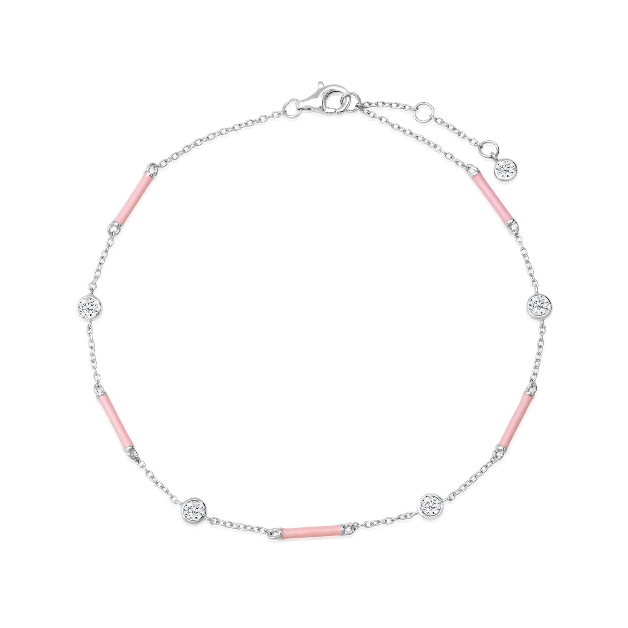 Pink Enamel Station Anklet Finished in Platinum - CRISLU