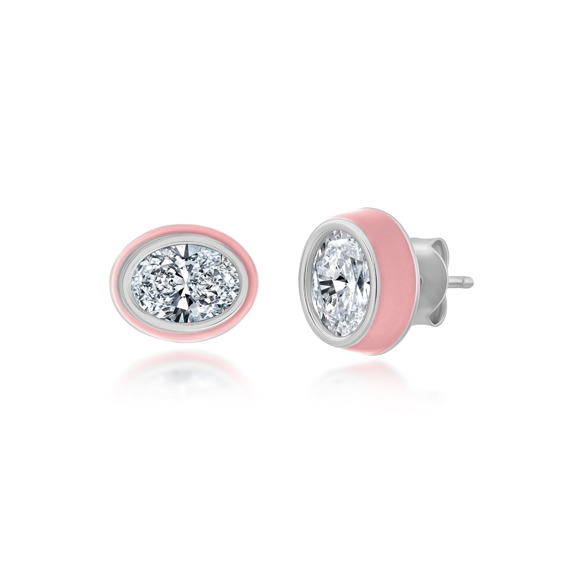 Pink & Platinum Oval Earrings Finished in Platinum - CRISLU