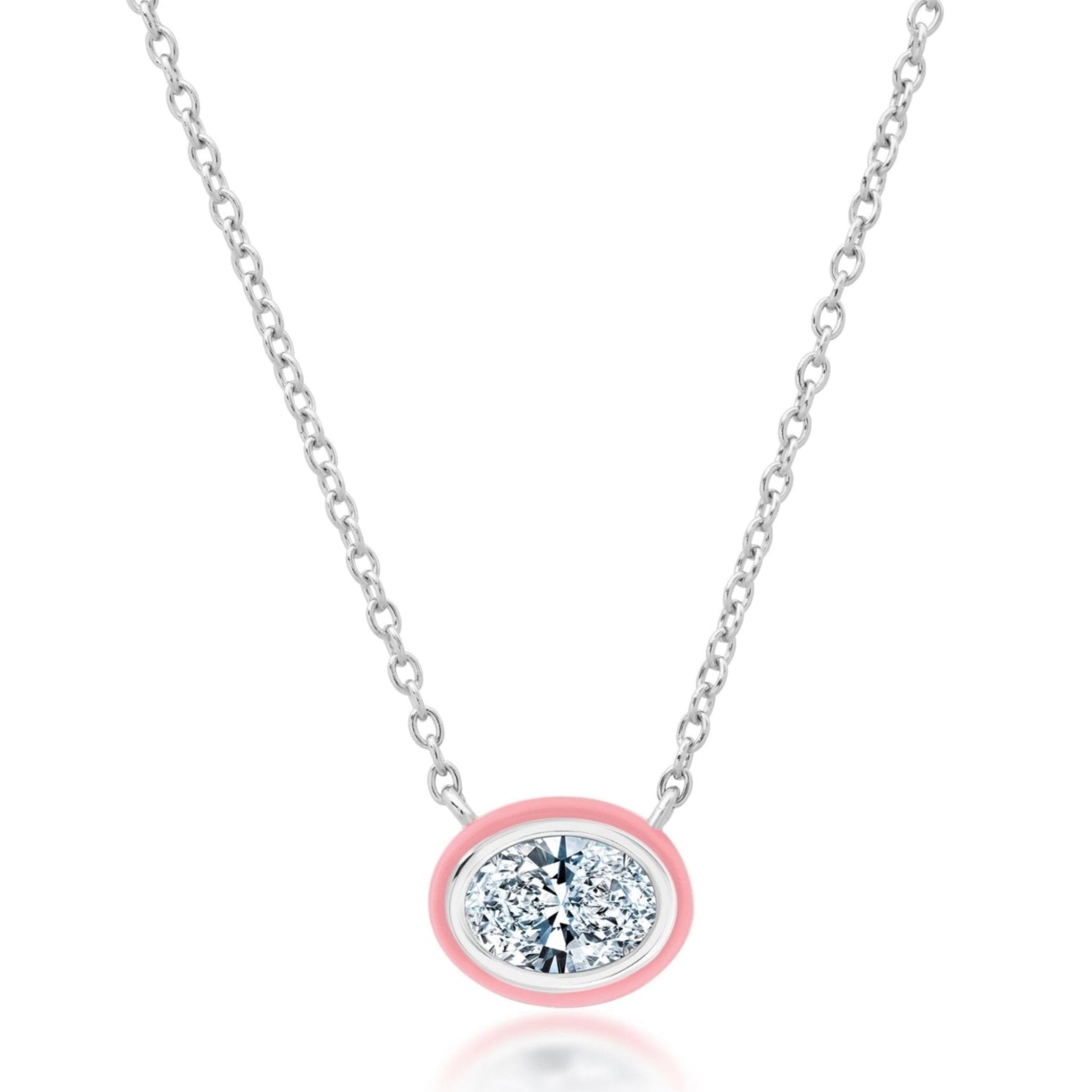 Pink & Platinum Oval Pendant Necklace Finished in Platinum - CRISLU