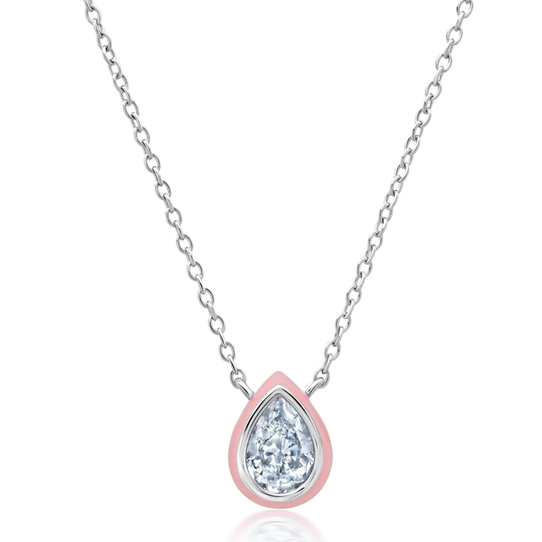 Pink & Platinum Pear Pendant Necklace Finished in Platinum - CRISLU