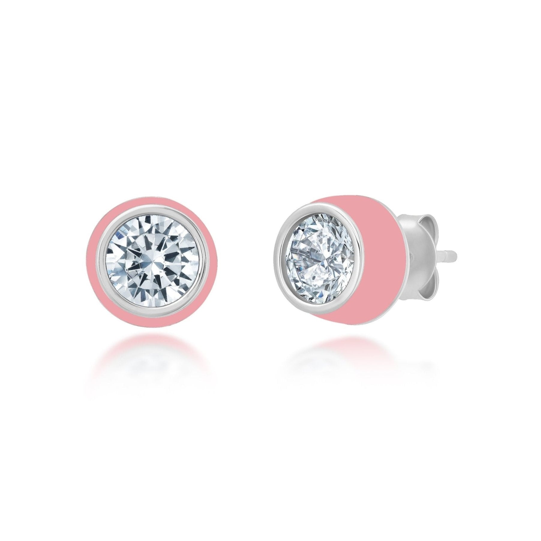 Pink & Platinum Round Earrings Finished in Platinum - CRISLU