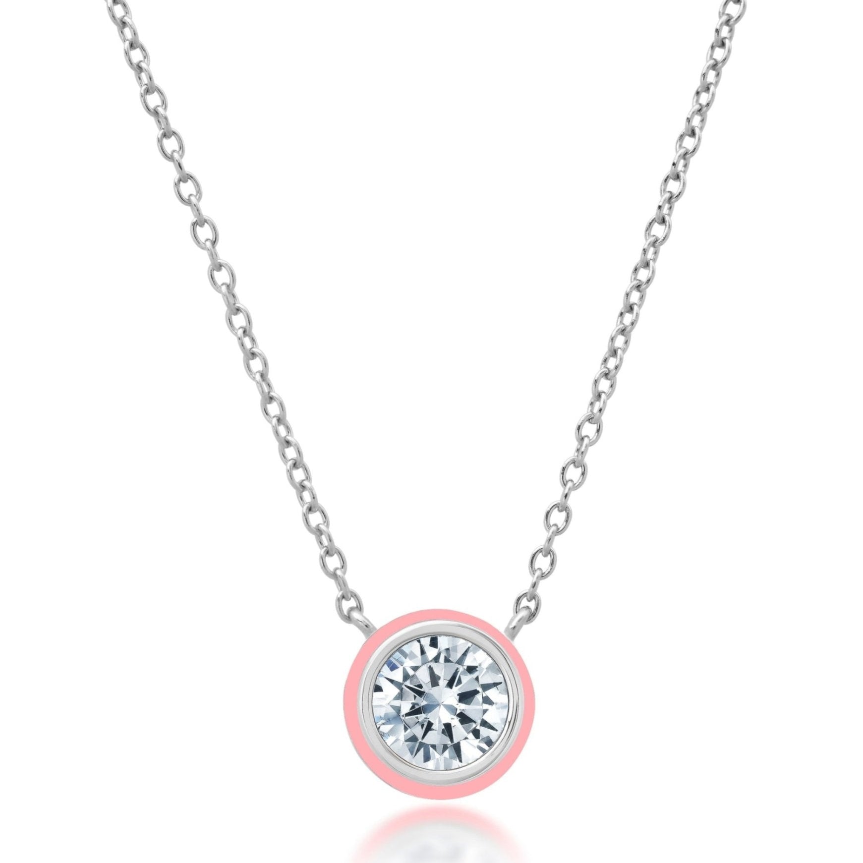 Pink & Platinum Round Pendant Necklace Finished in Platinum - CRISLU