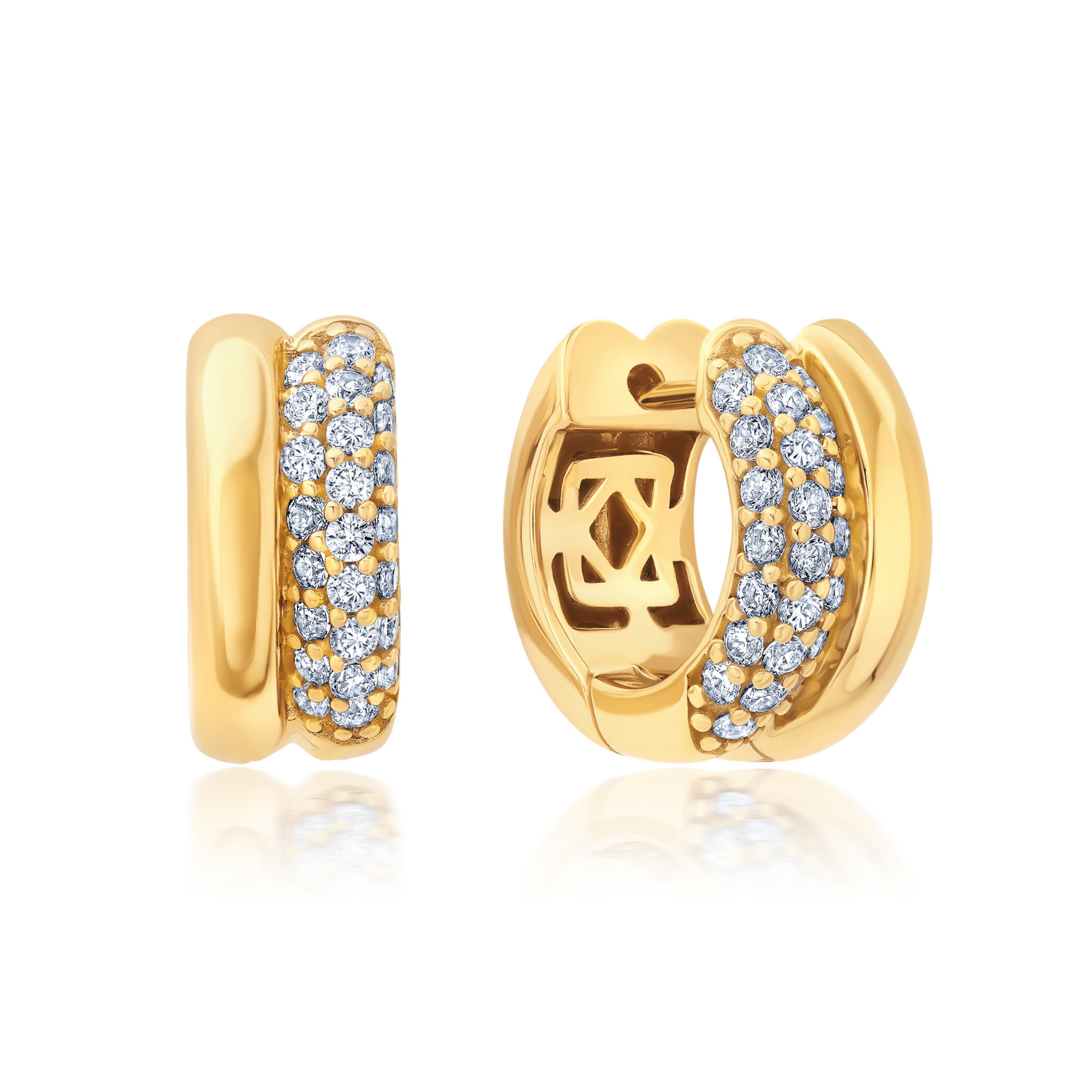 Plain & Pave Huggie Hoops in Gold - CRISLU