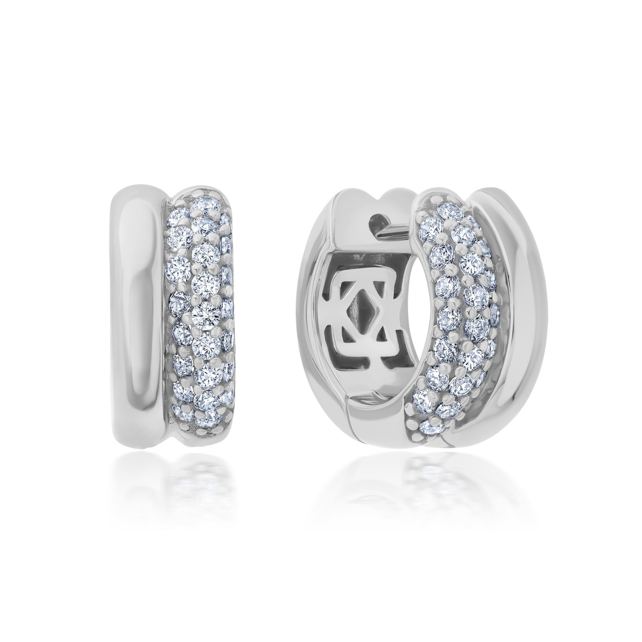 Plain & Pave Huggie Hoops in Platinum - CRISLU