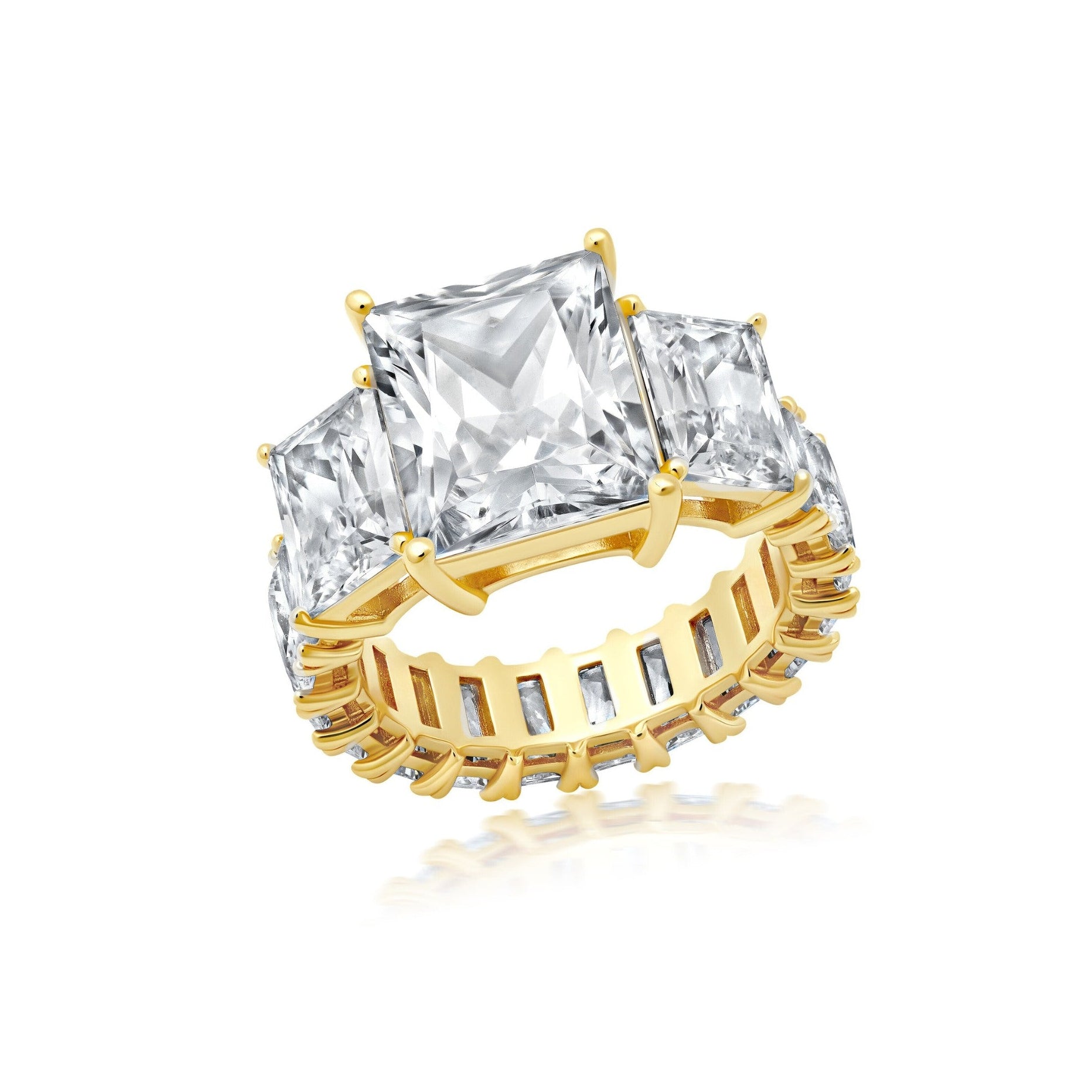 Princess Cut Cocktail Ring Finished in Gold - CRISLU