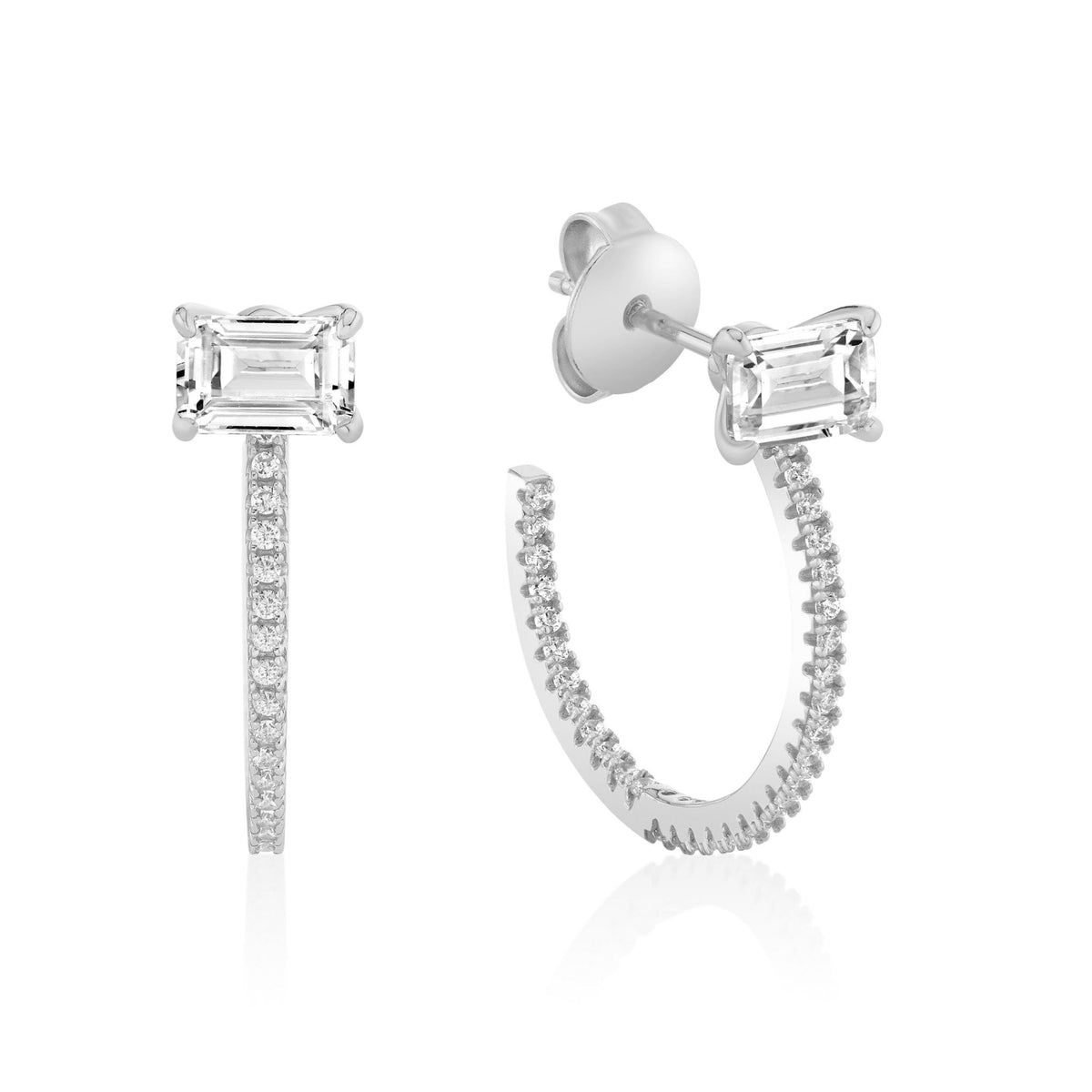 Promise Emerald Cut Half Huggie Earrings - CRISLU