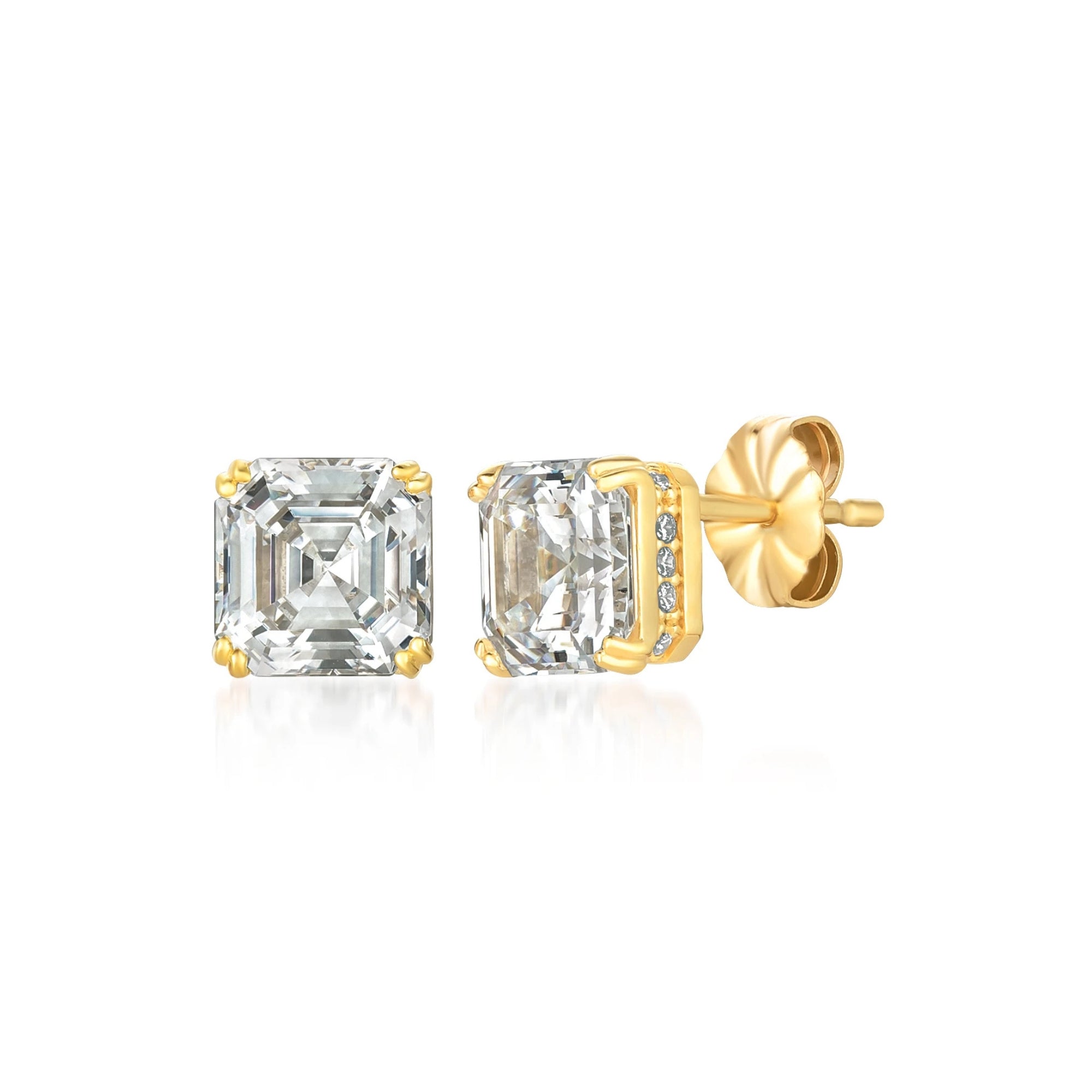 Royal Asscher Cut Stud Earrings Finished in Gold - CRISLU