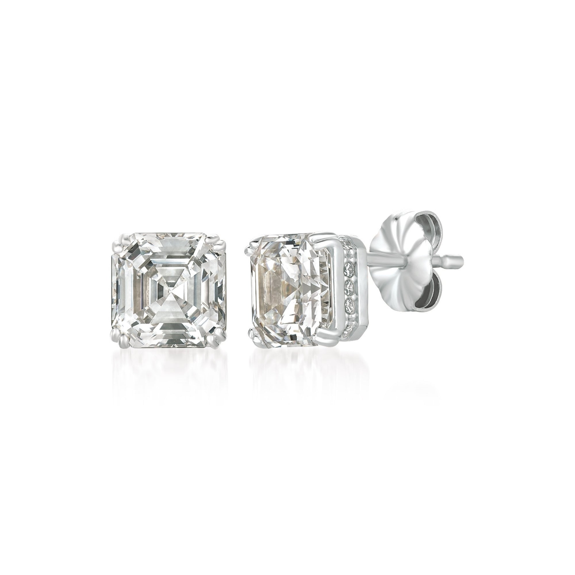 Royal Asscher Cut Stud Earrings Finished in Platinum - CRISLU