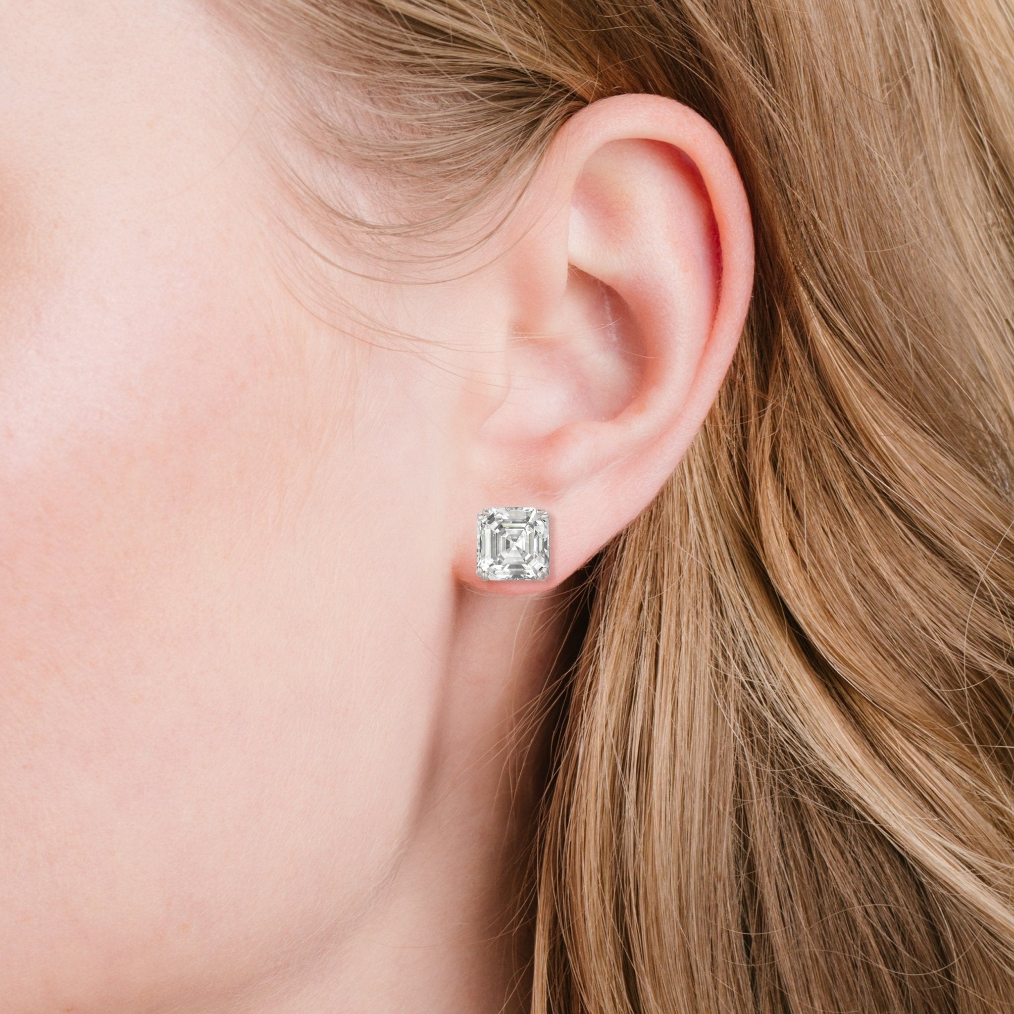 Royal Asscher Cut Stud Earrings Finished in Platinum - CRISLU