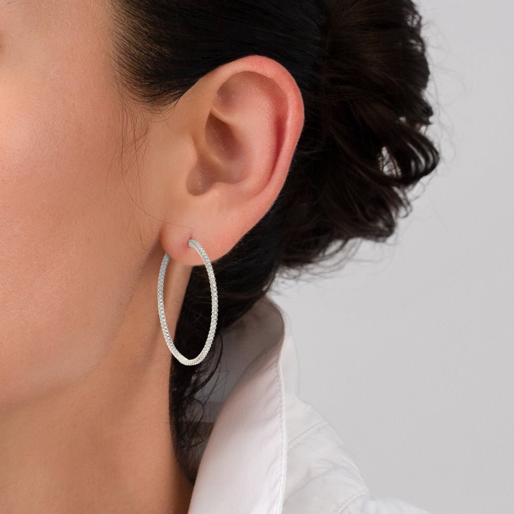 Small Pave Hoop Earrings Finished in Platinum - CRISLU